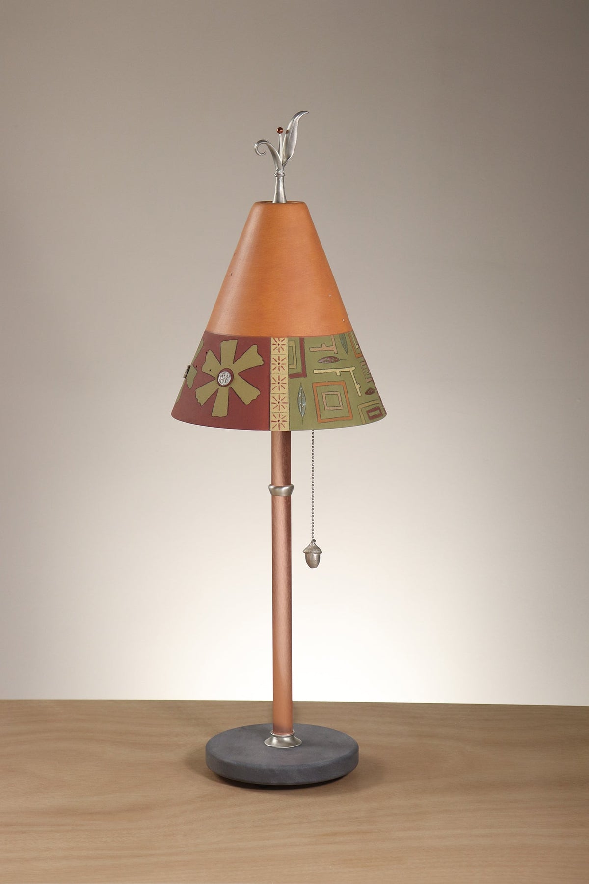Janna Ugone &amp; Co Table Lamp Copper Table Lamp with Small Conical Ceramic Shade in Lily Coin in Mango