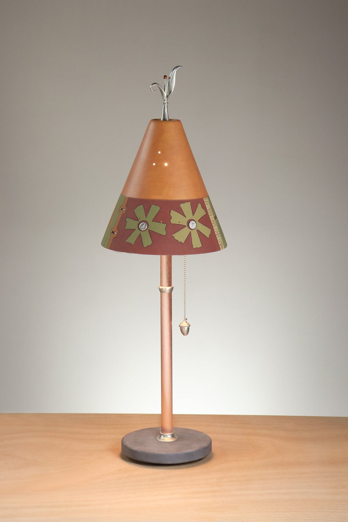 Janna Ugone &amp; Co Table Lamp Copper Table Lamp with Small Conical Ceramic Shade in Lily Coin in Mango