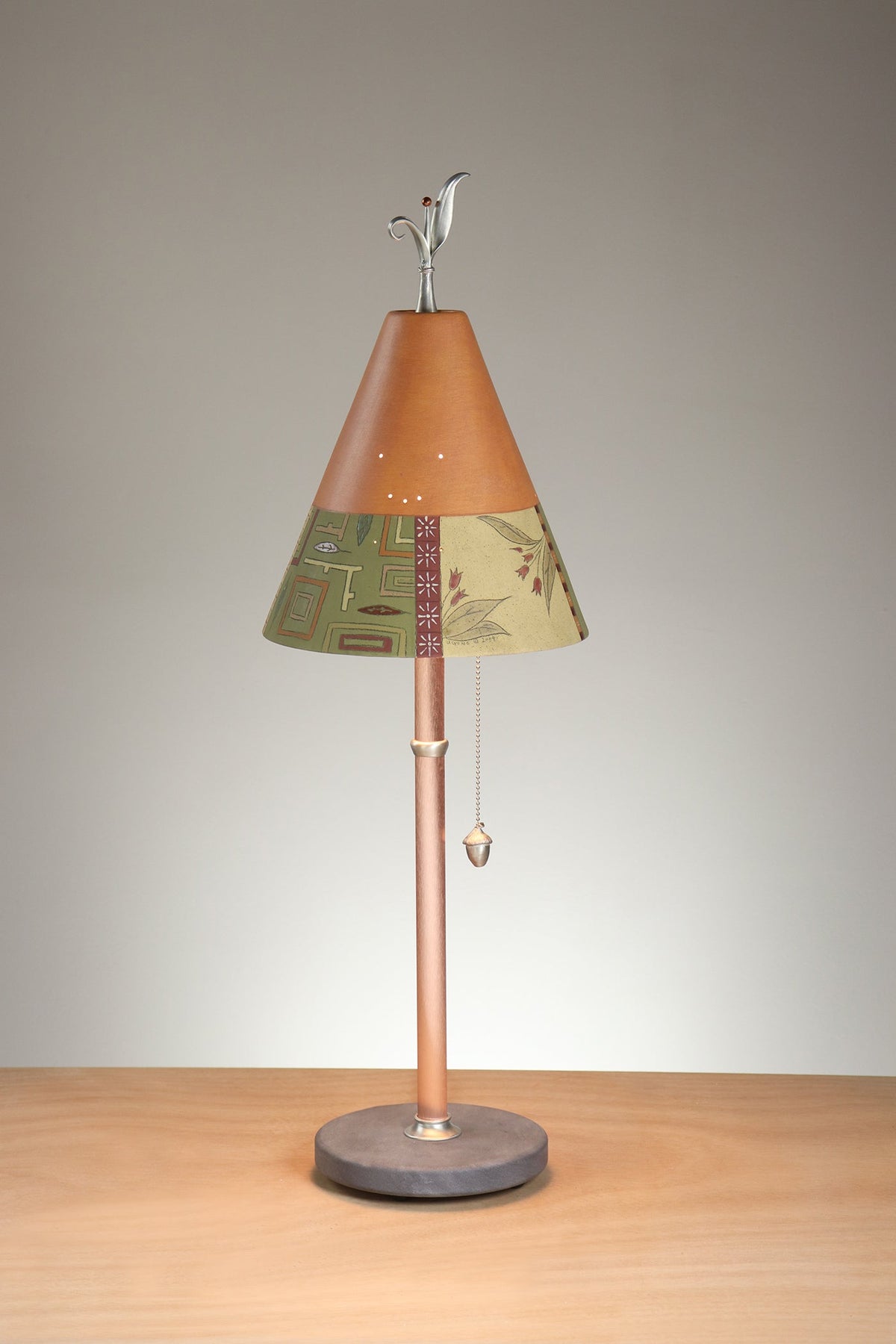 Janna Ugone &amp; Co Table Lamp Copper Table Lamp with Small Conical Ceramic Shade in Lily Coin in Mango