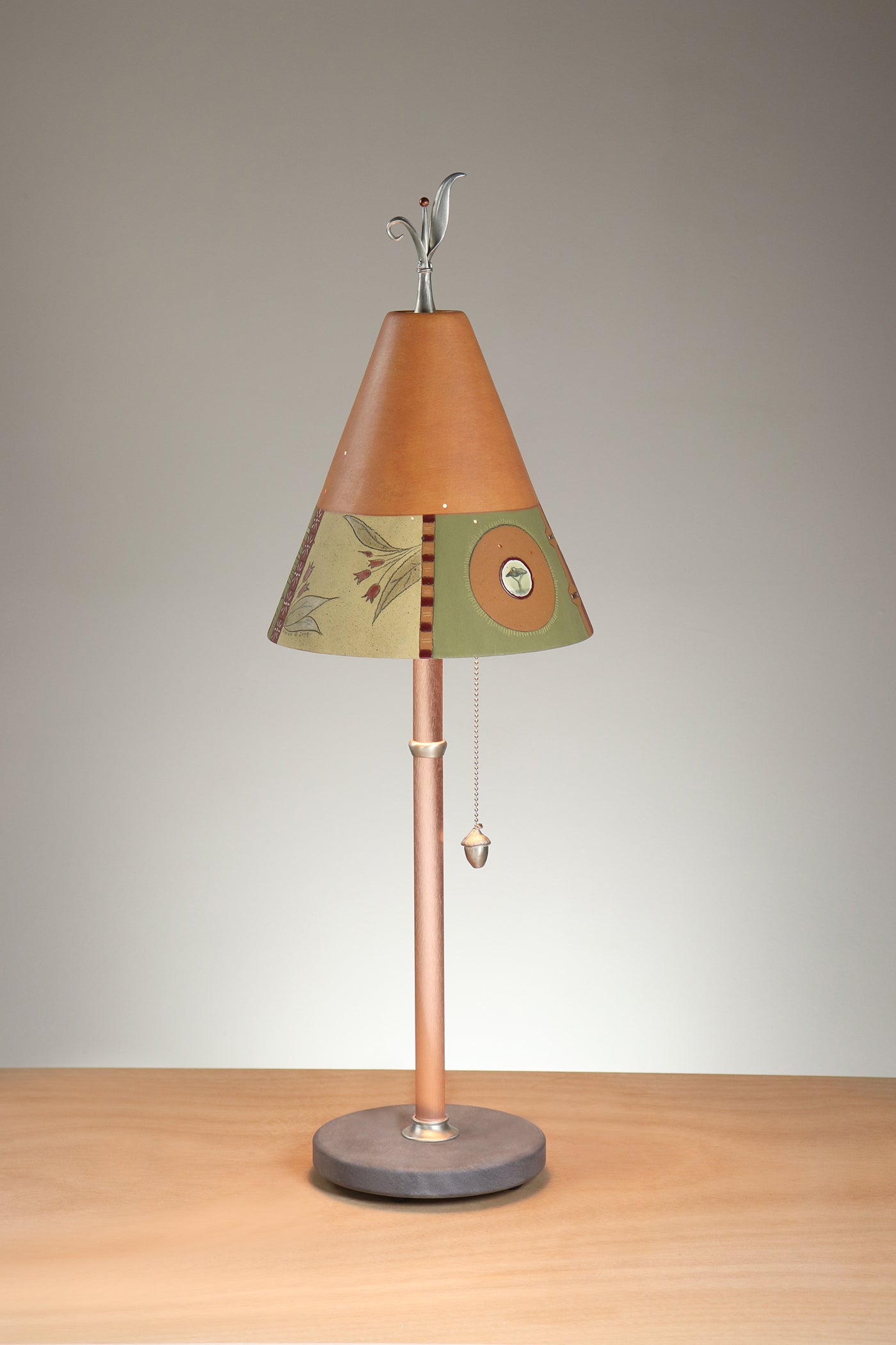 Janna Ugone & Co Table Lamp Copper Table Lamp with Small Conical Ceramic Shade in Lily Coin in Mango