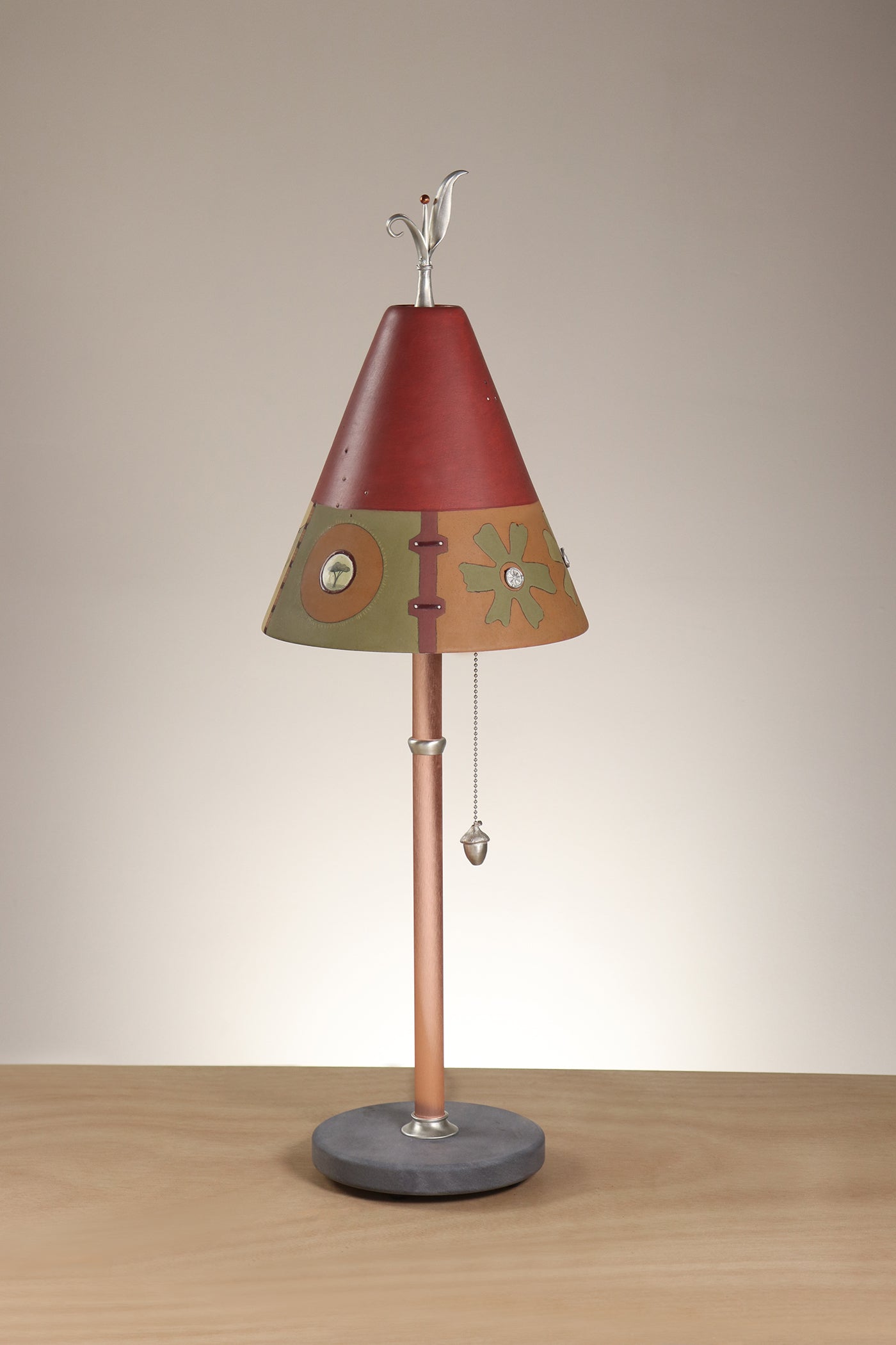 Janna Ugone & Co Table Lamp Copper Table Lamp with Small Conical Ceramic Shade in Lily Coin in Redwood