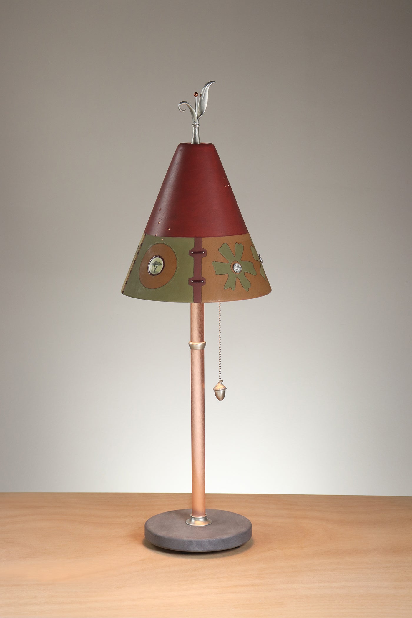 Janna Ugone & Co Table Lamp Copper Table Lamp with Small Conical Ceramic Shade in Lily Coin in Redwood