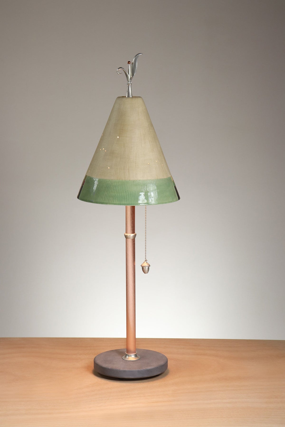 Janna Ugone &amp; Co Table Lamp Copper Table Lamp with Small Conical Ceramic Shade in Mosaic Tree in Ecru