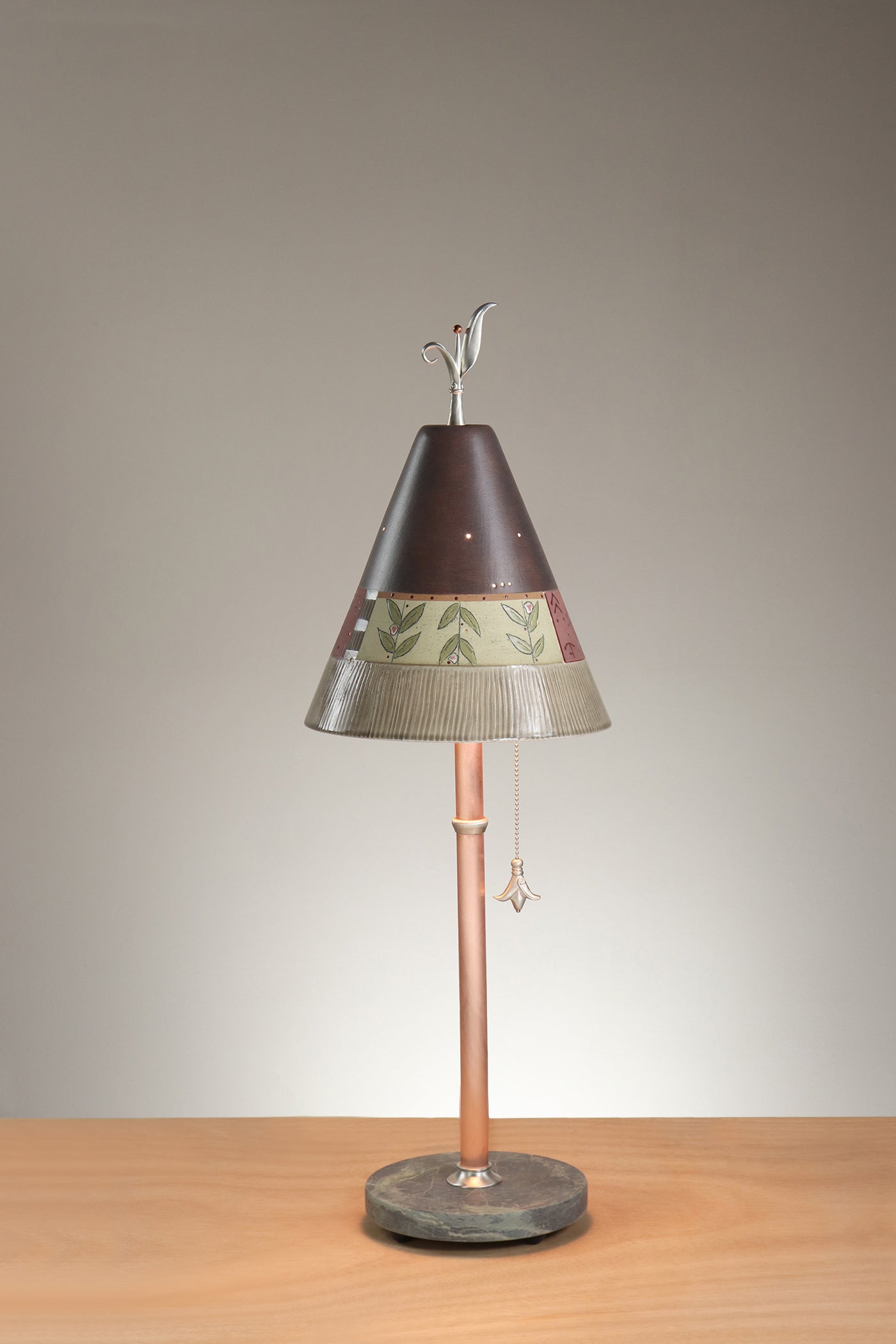 Janna Ugone & Co Table Lamp Copper Table Lamp with Small Conical Ceramic Shade in Oxford in Chocolate