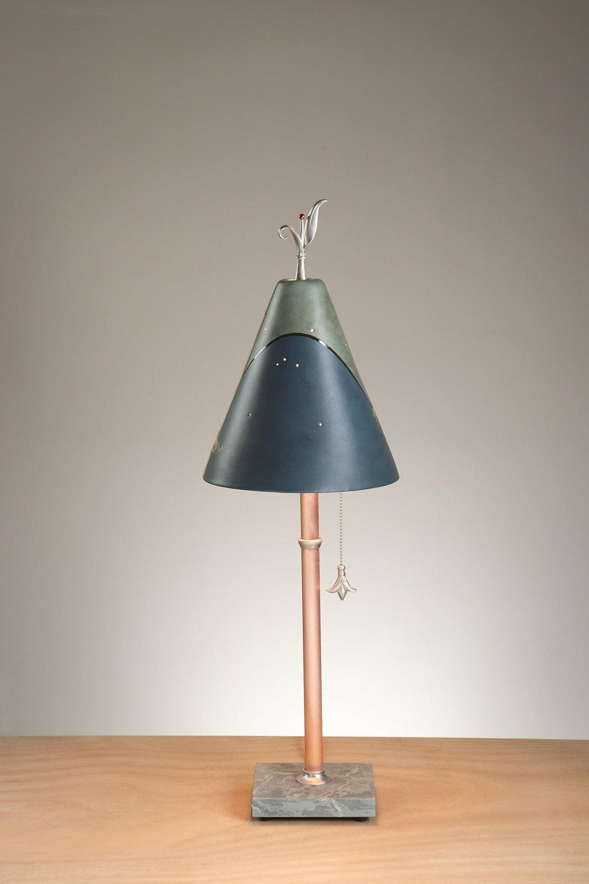 Janna Ugone &amp; Co Table Lamp Copper Table Lamp with Small Conical Ceramic Shade in Perennial in Slate Blue