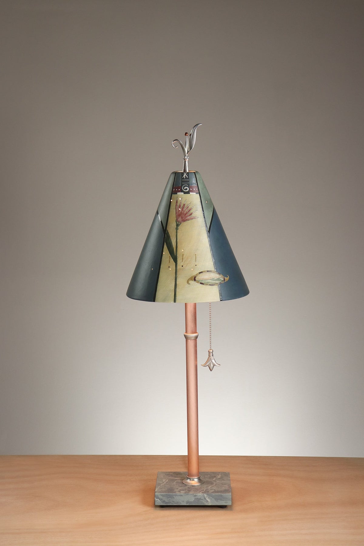 Janna Ugone &amp; Co Table Lamp Copper Table Lamp with Small Conical Ceramic Shade in Perennial in Slate Blue