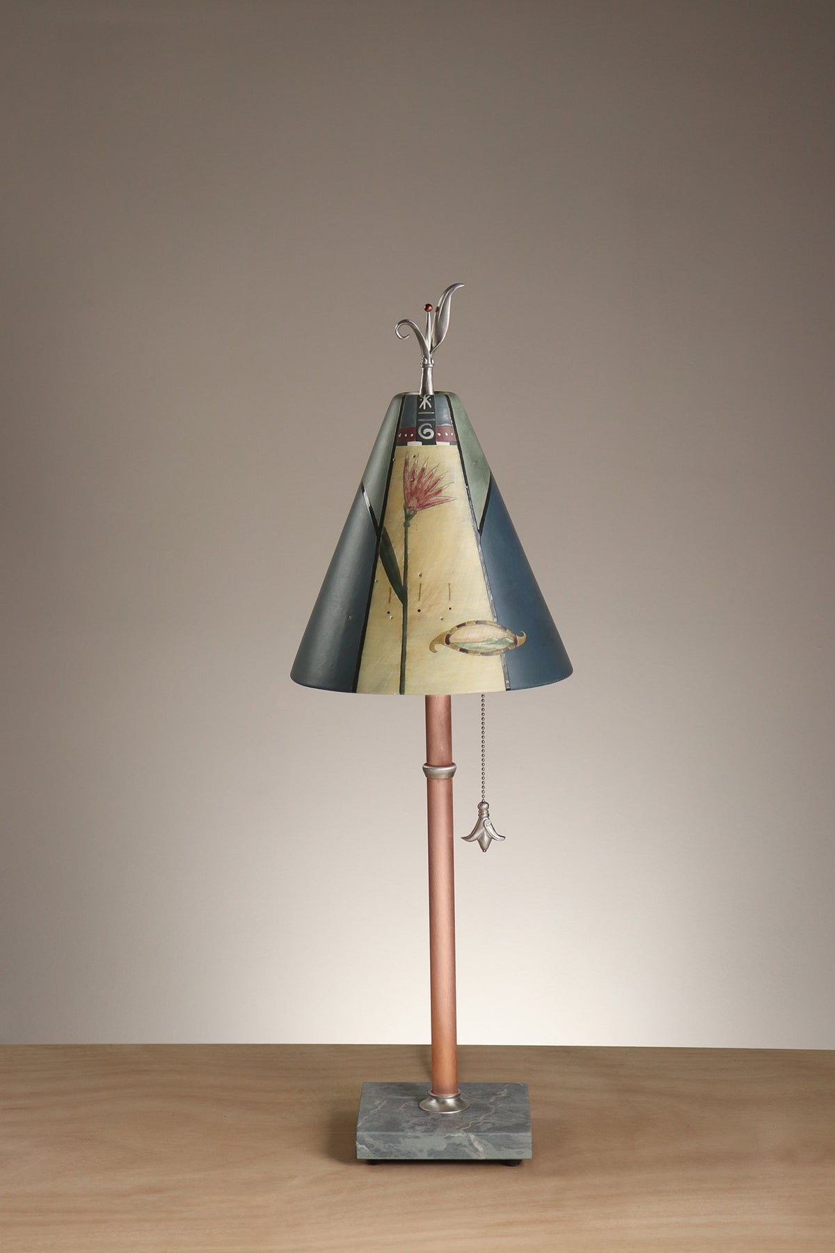 Janna Ugone &amp; Co Table Lamp Copper Table Lamp with Small Conical Ceramic Shade in Perennial in Slate Blue