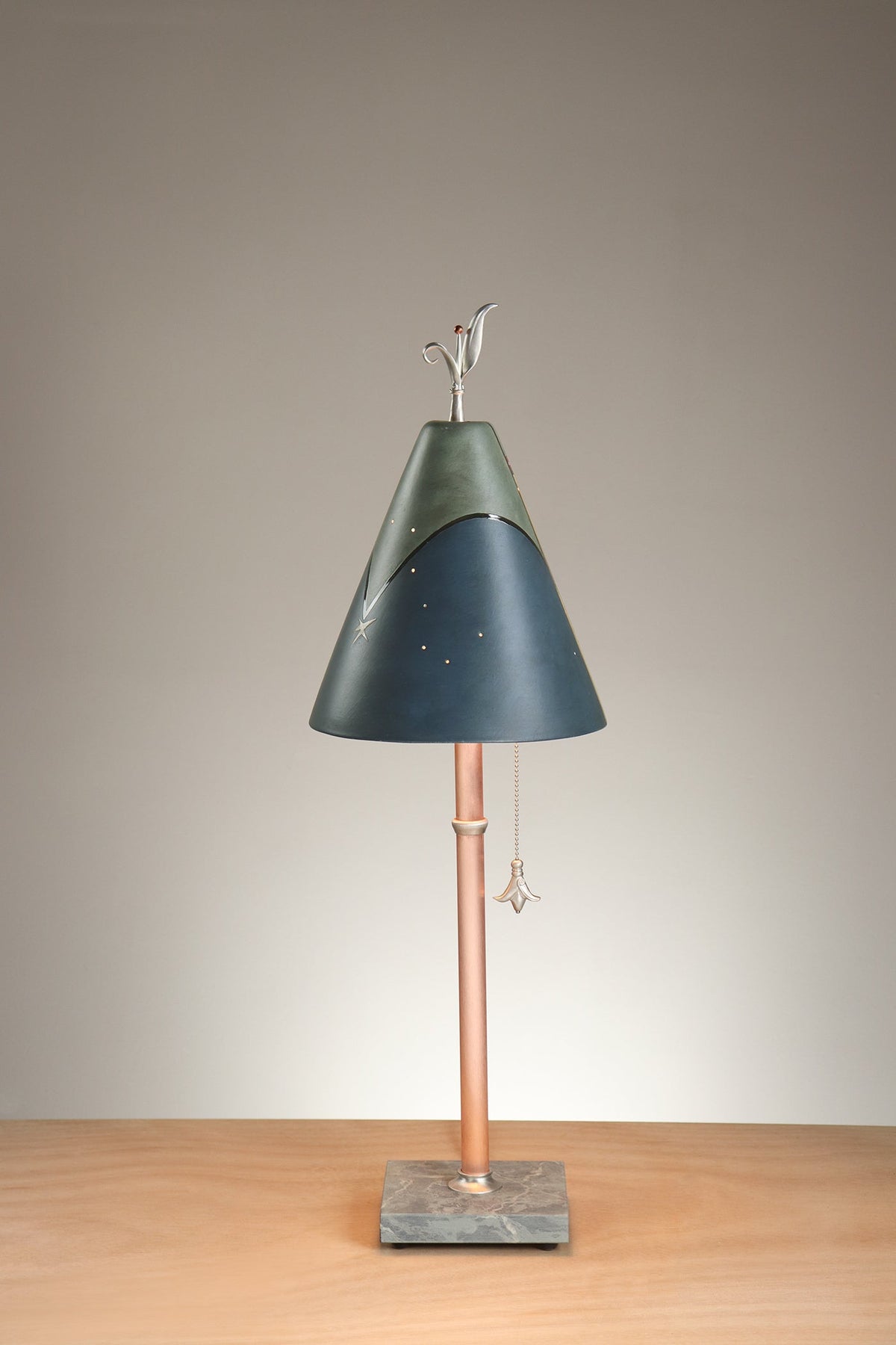 Janna Ugone &amp; Co Table Lamp Copper Table Lamp with Small Conical Ceramic Shade in Perennial in Slate Blue