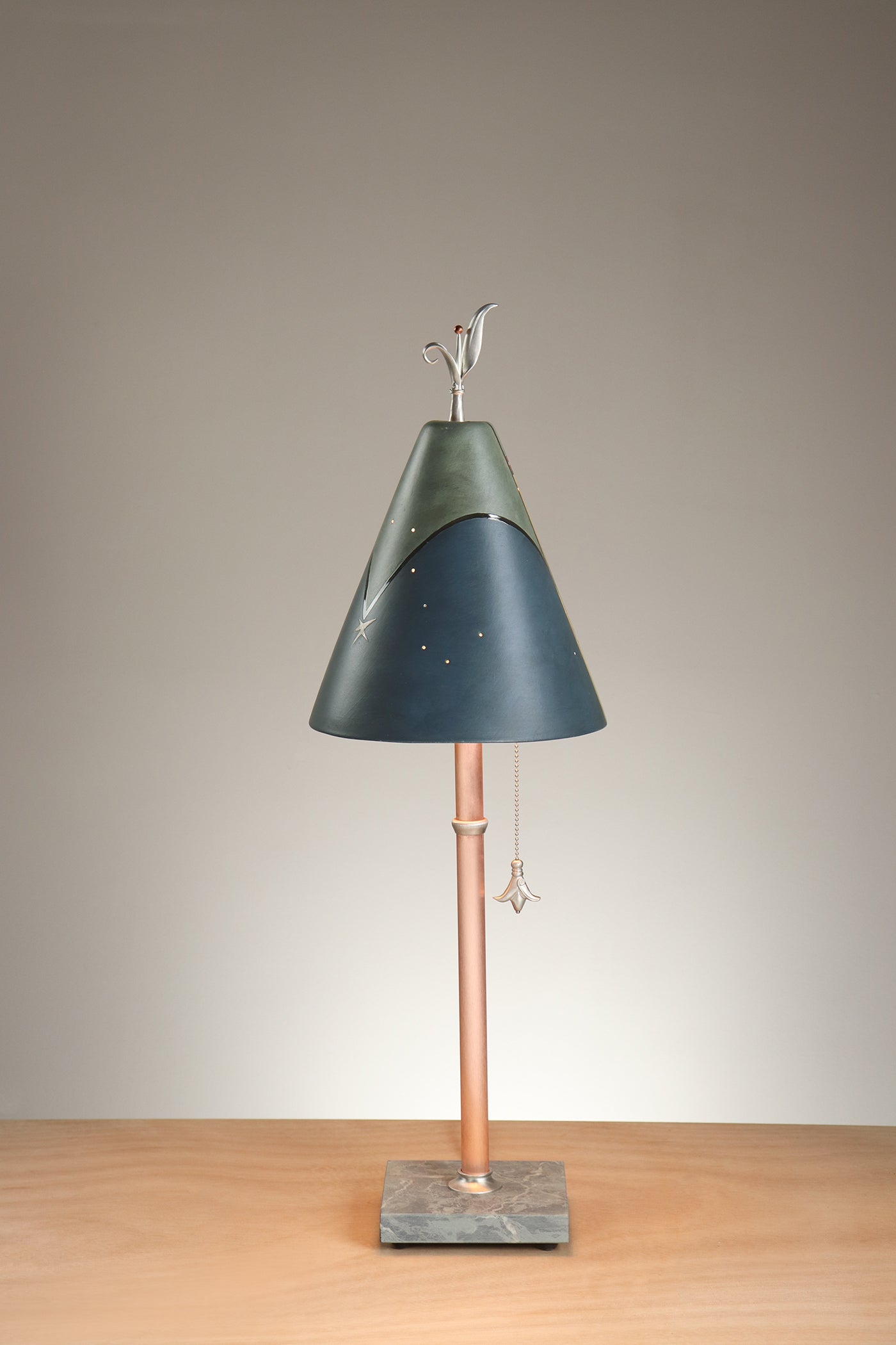 Janna Ugone & Co Table Lamp Copper Table Lamp with Small Conical Ceramic Shade in Perennial in Slate Blue