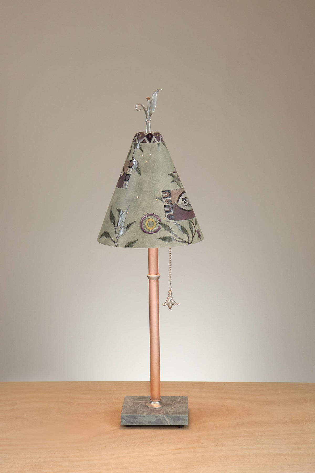 Janna Ugone &amp; Co Table Lamp Copper Table Lamp with Small Conical Ceramic Shade in Photos in Asters and Sage