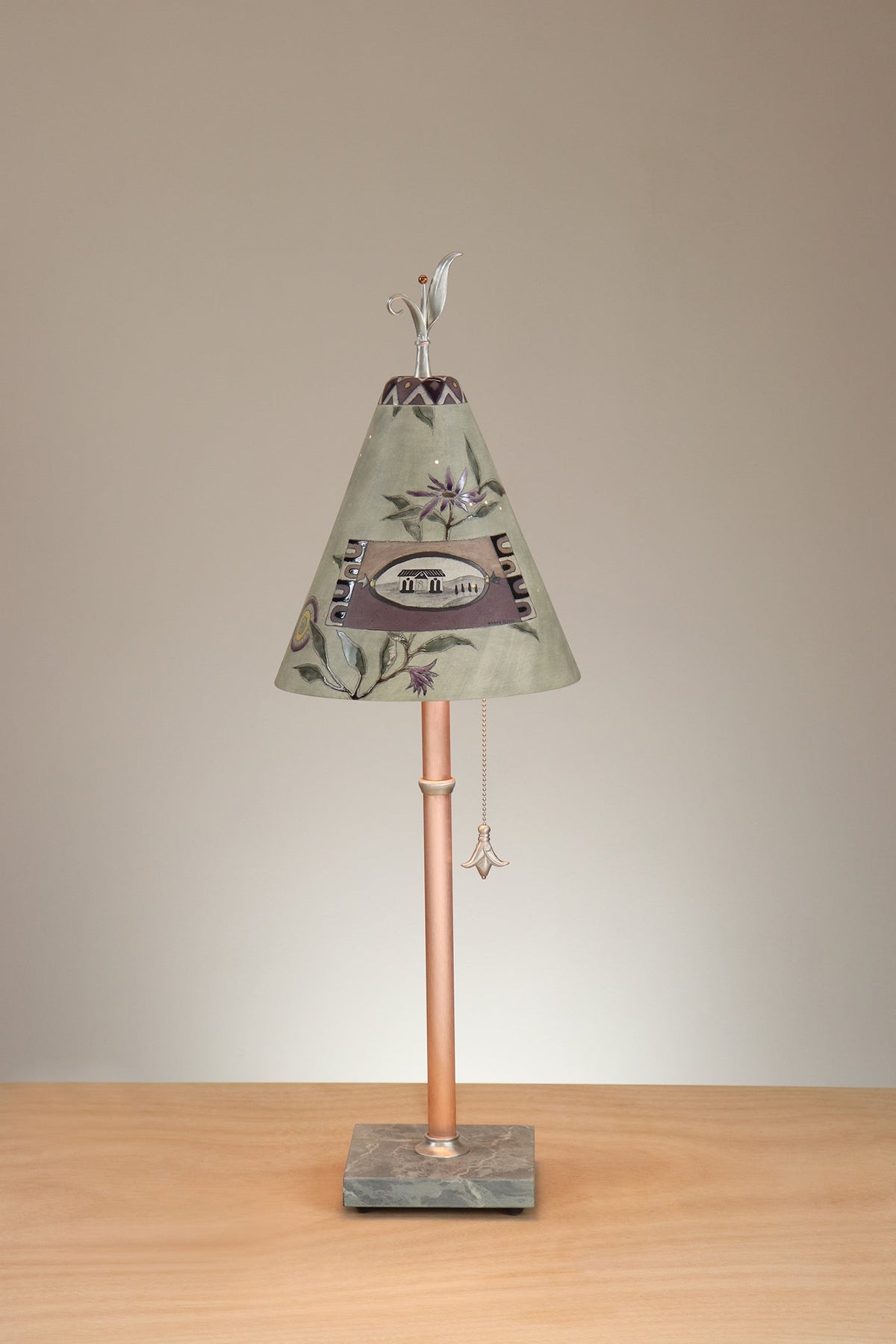 Janna Ugone &amp; Co Table Lamp Copper Table Lamp with Small Conical Ceramic Shade in Photos in Asters and Sage