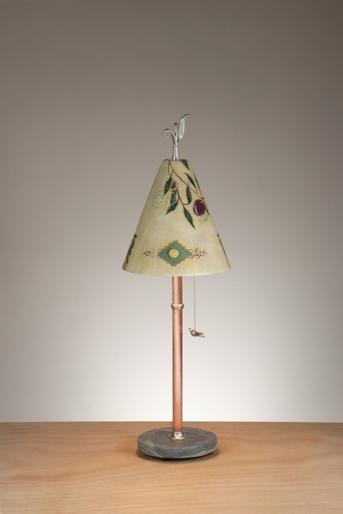 Janna Ugone &amp; Co Table Lamps Copper Table Lamp with Small Conical Ceramic Shade in Pomegranate Ribbon