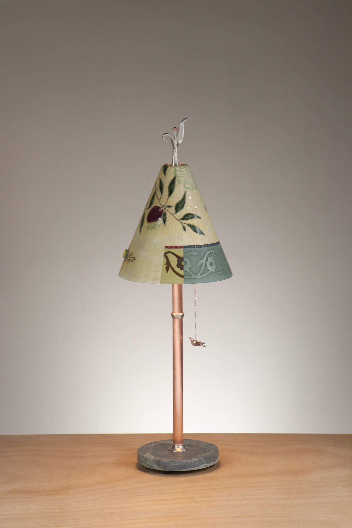 Janna Ugone &amp; Co Table Lamps Copper Table Lamp with Small Conical Ceramic Shade in Pomegranate Ribbon