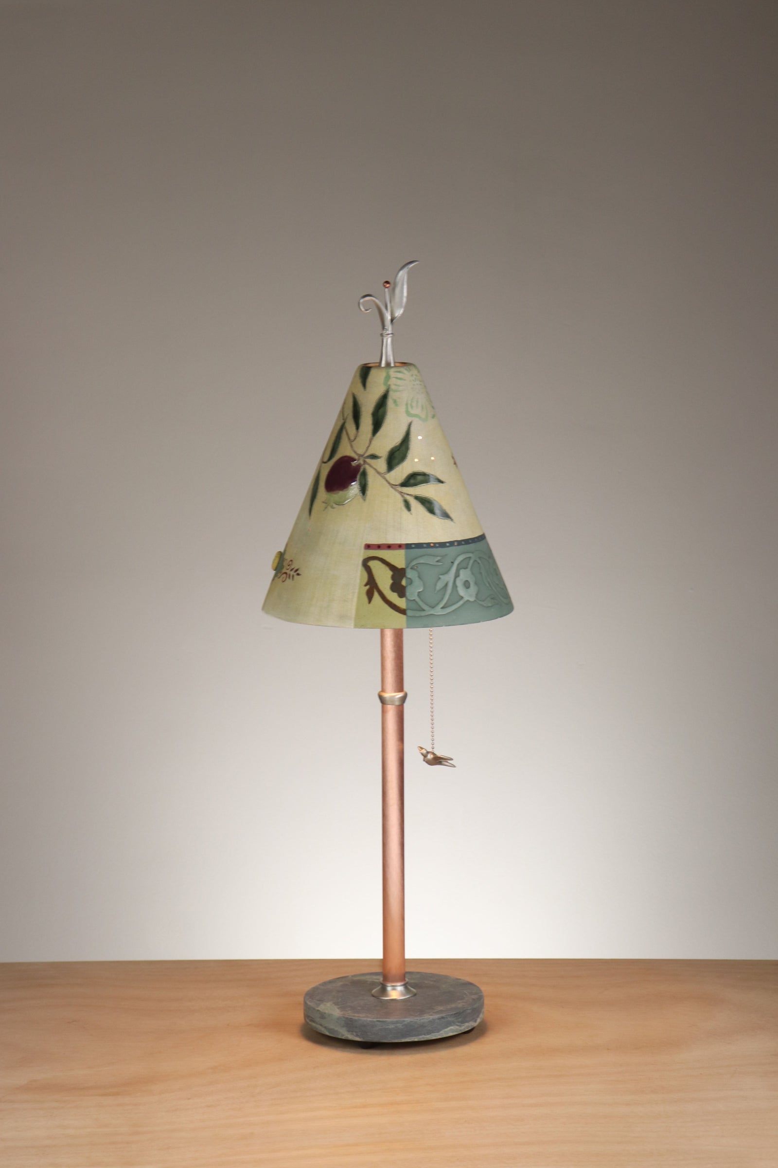 Janna Ugone & Co Table Lamps Copper Table Lamp with Small Conical Ceramic Shade in Pomegranate Ribbon