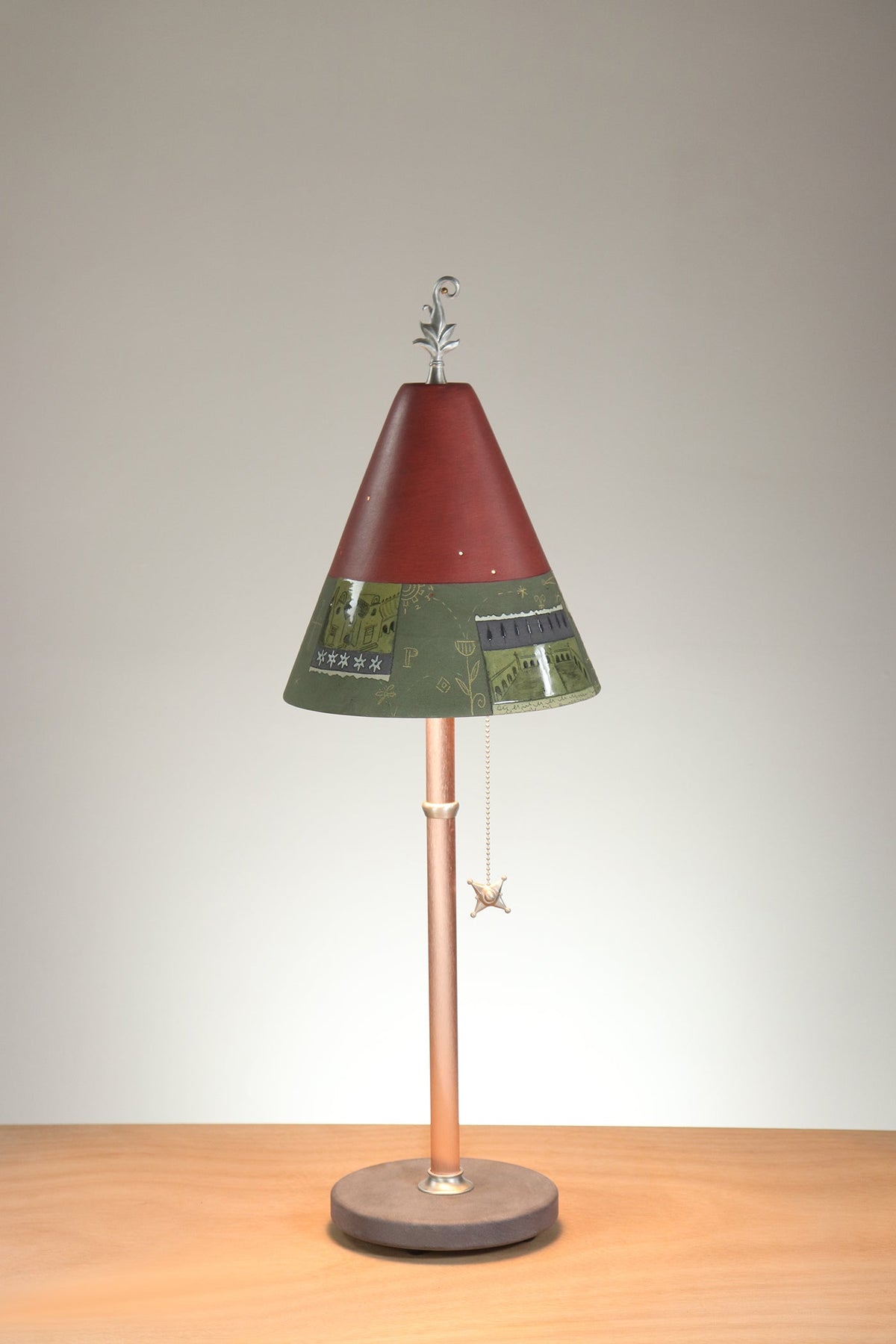 Janna Ugone &amp; Co Table Lamp Copper Table Lamp with Small Conical Ceramic Shade in Scenic Collage in Redwood