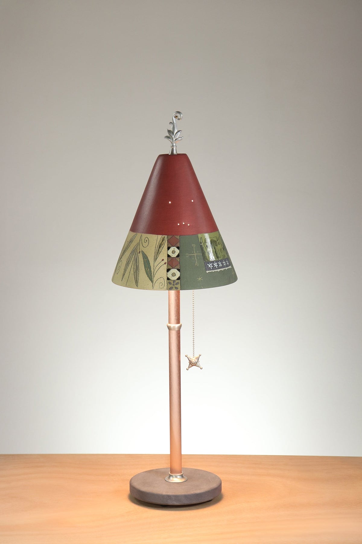 Janna Ugone &amp; Co Table Lamp Copper Table Lamp with Small Conical Ceramic Shade in Scenic Collage in Redwood