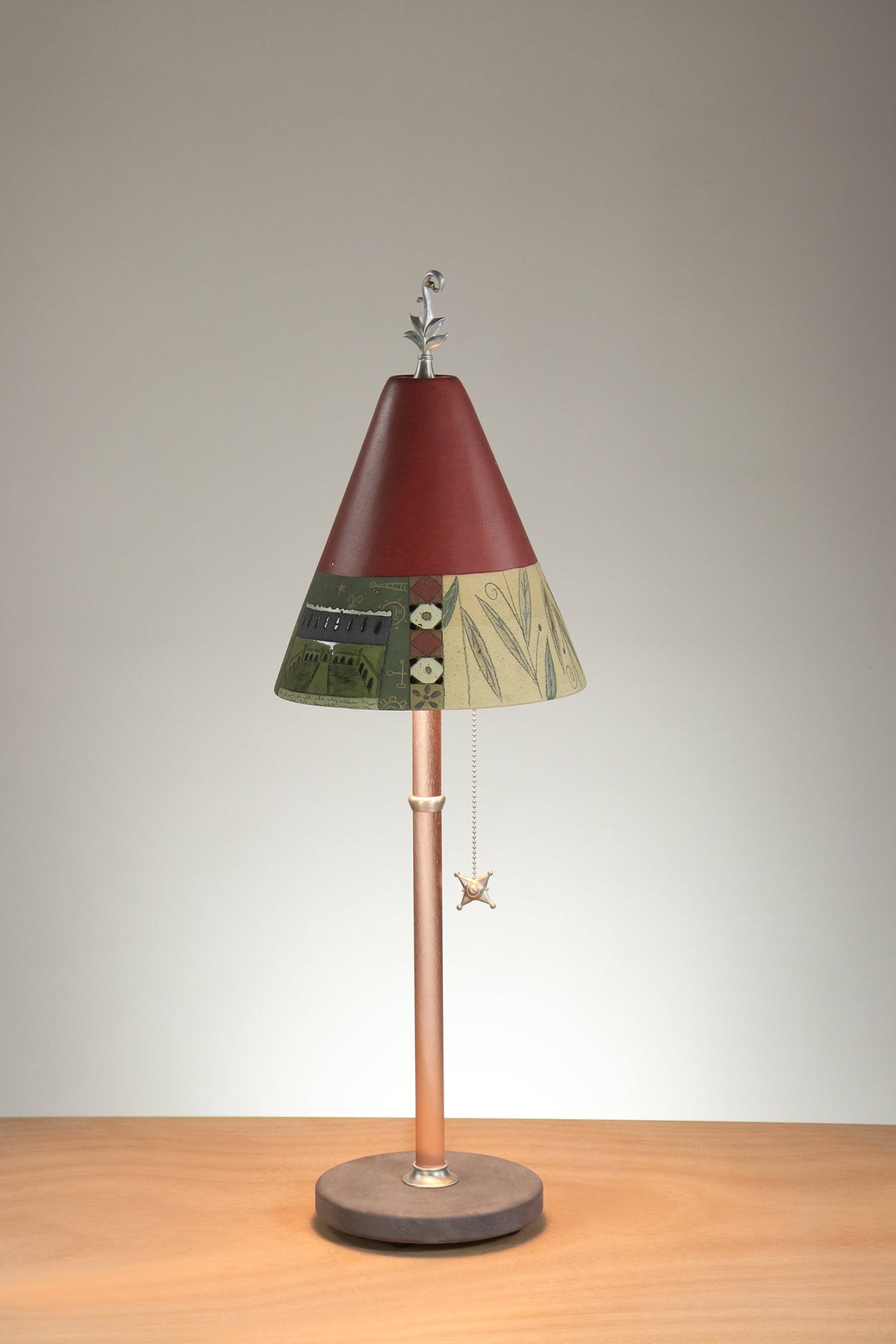 Janna Ugone &amp; Co Table Lamp Copper Table Lamp with Small Conical Ceramic Shade in Scenic Collage in Redwood