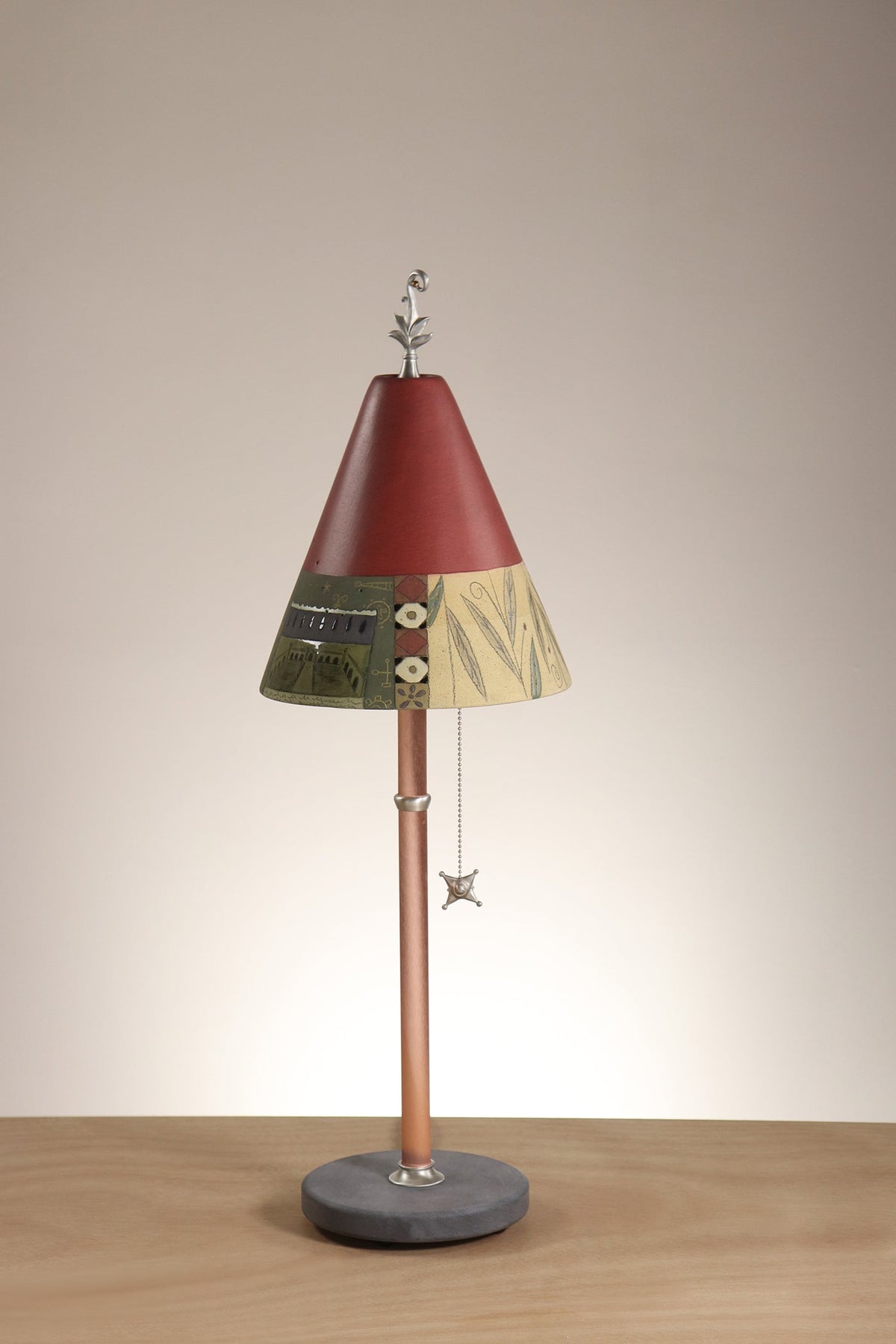 Janna Ugone &amp; Co Table Lamp Copper Table Lamp with Small Conical Ceramic Shade in Scenic Collage in Redwood