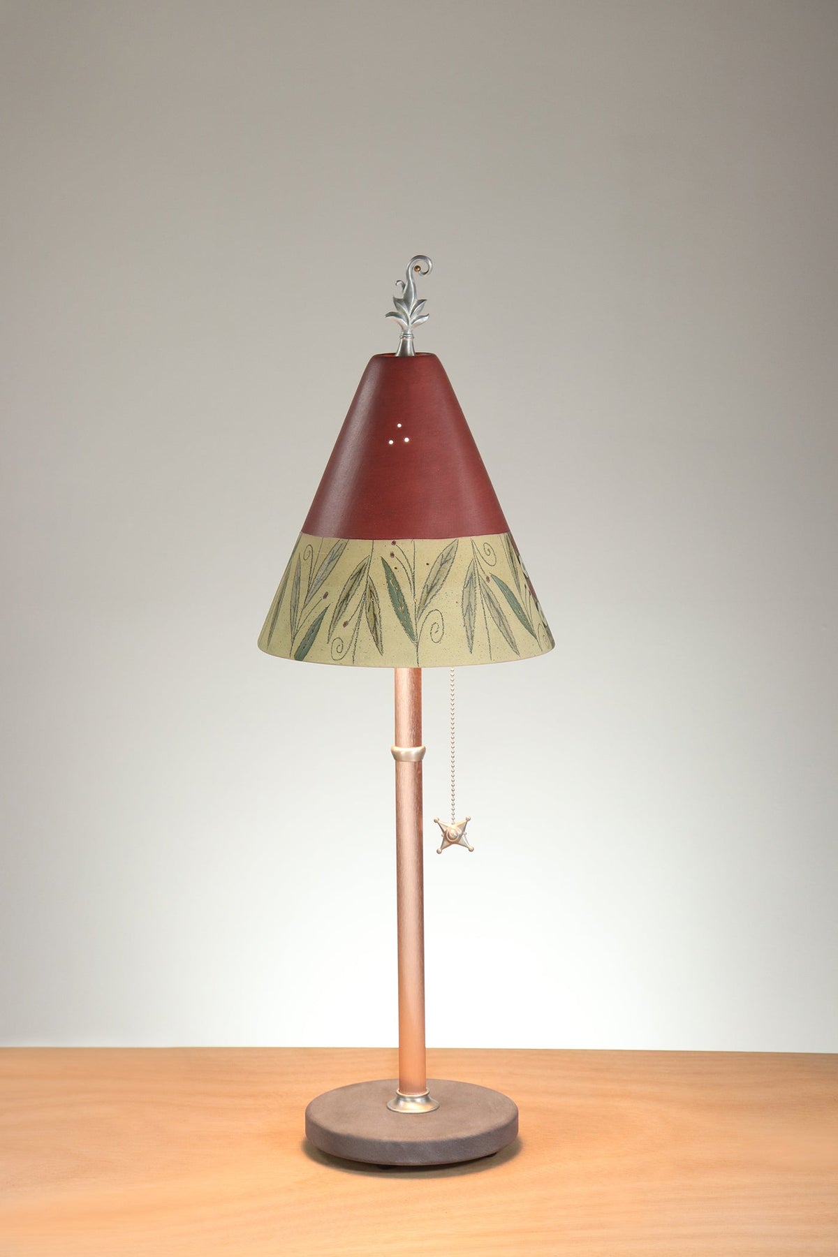 Janna Ugone &amp; Co Table Lamp Copper Table Lamp with Small Conical Ceramic Shade in Scenic Collage in Redwood