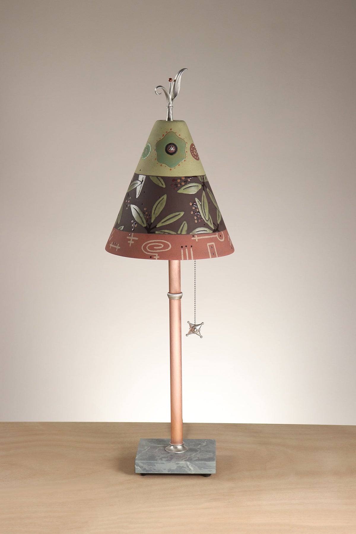 Janna Ugone &amp; Co Table Lamp Copper Table Lamp with Small Conical Ceramic Shade in Strada