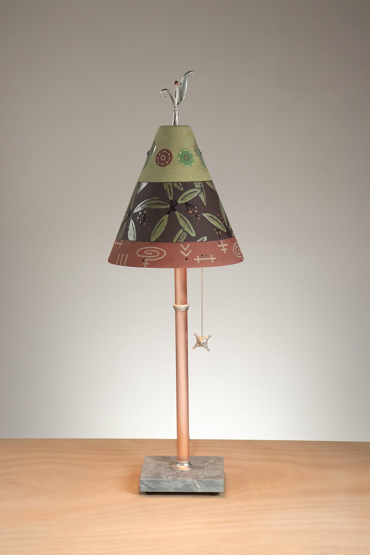 Janna Ugone &amp; Co Table Lamp Copper Table Lamp with Small Conical Ceramic Shade in Strada