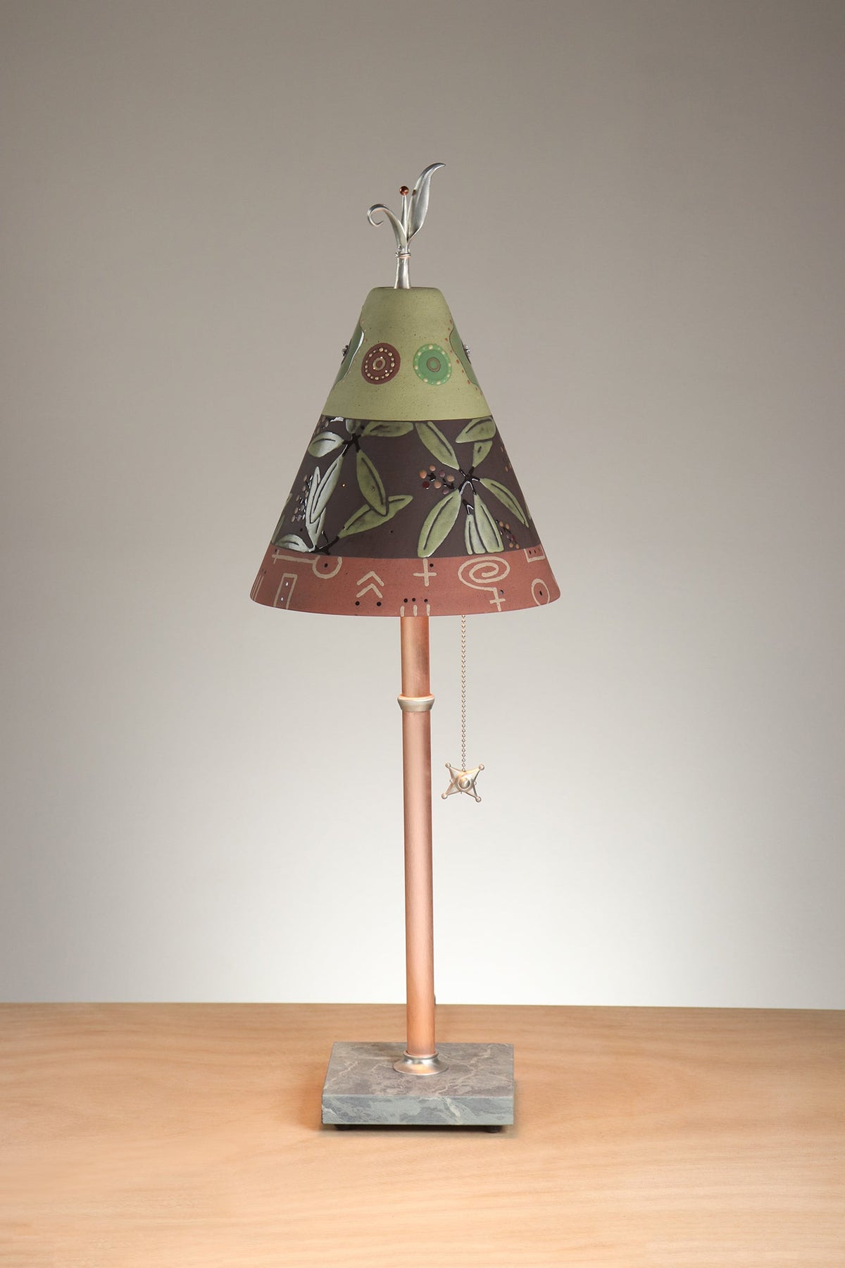 Janna Ugone &amp; Co Table Lamp Copper Table Lamp with Small Conical Ceramic Shade in Strada