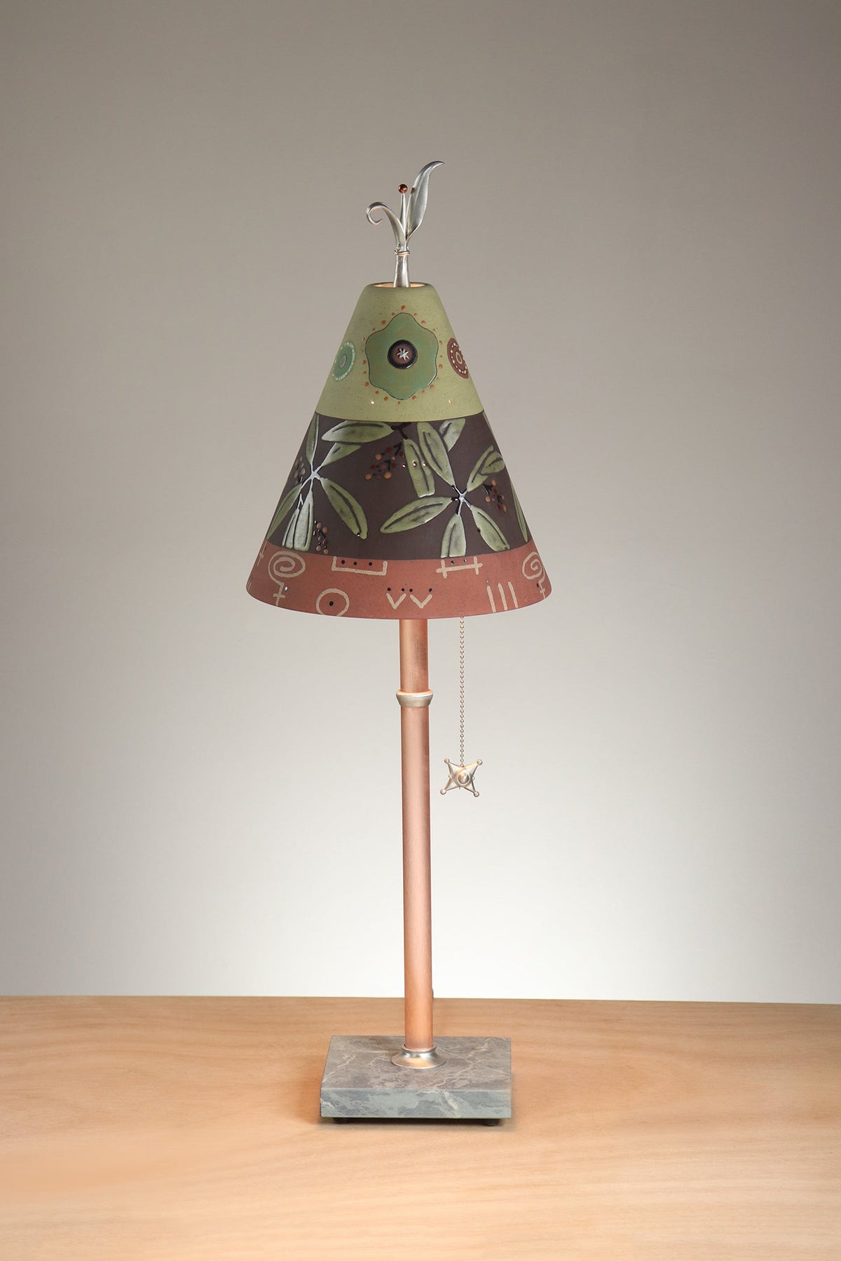 Janna Ugone &amp; Co Table Lamp Copper Table Lamp with Small Conical Ceramic Shade in Strada