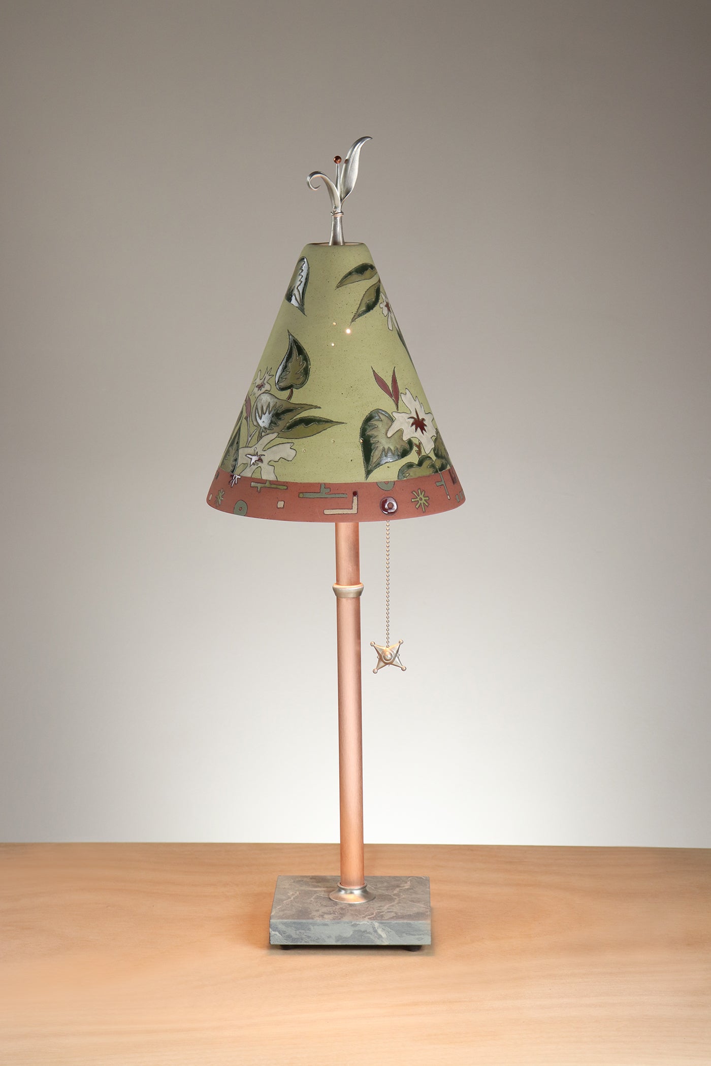 Copper Table Lamp with Small Conical Ceramic Shade in Vintage