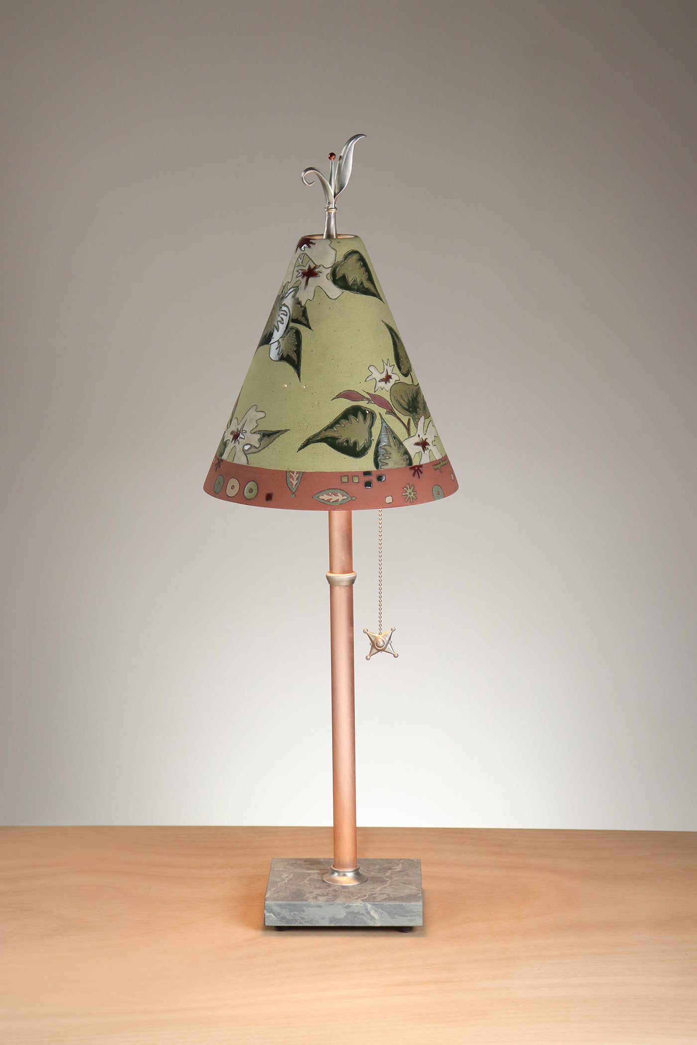 Copper Table Lamp with Small Conical Ceramic Shade in Vintage