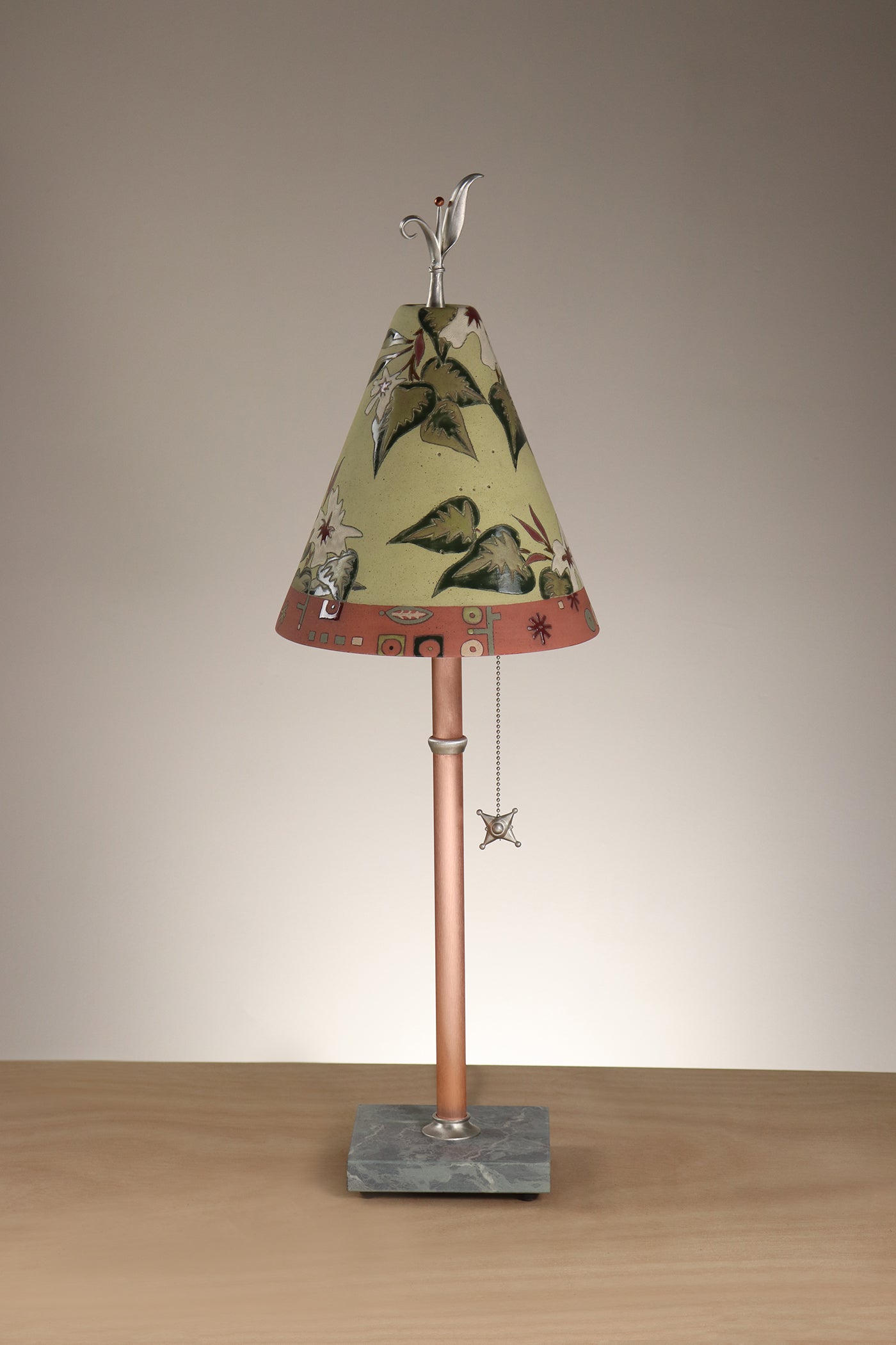 Copper Table Lamp with Small Conical Ceramic Shade in Vintage