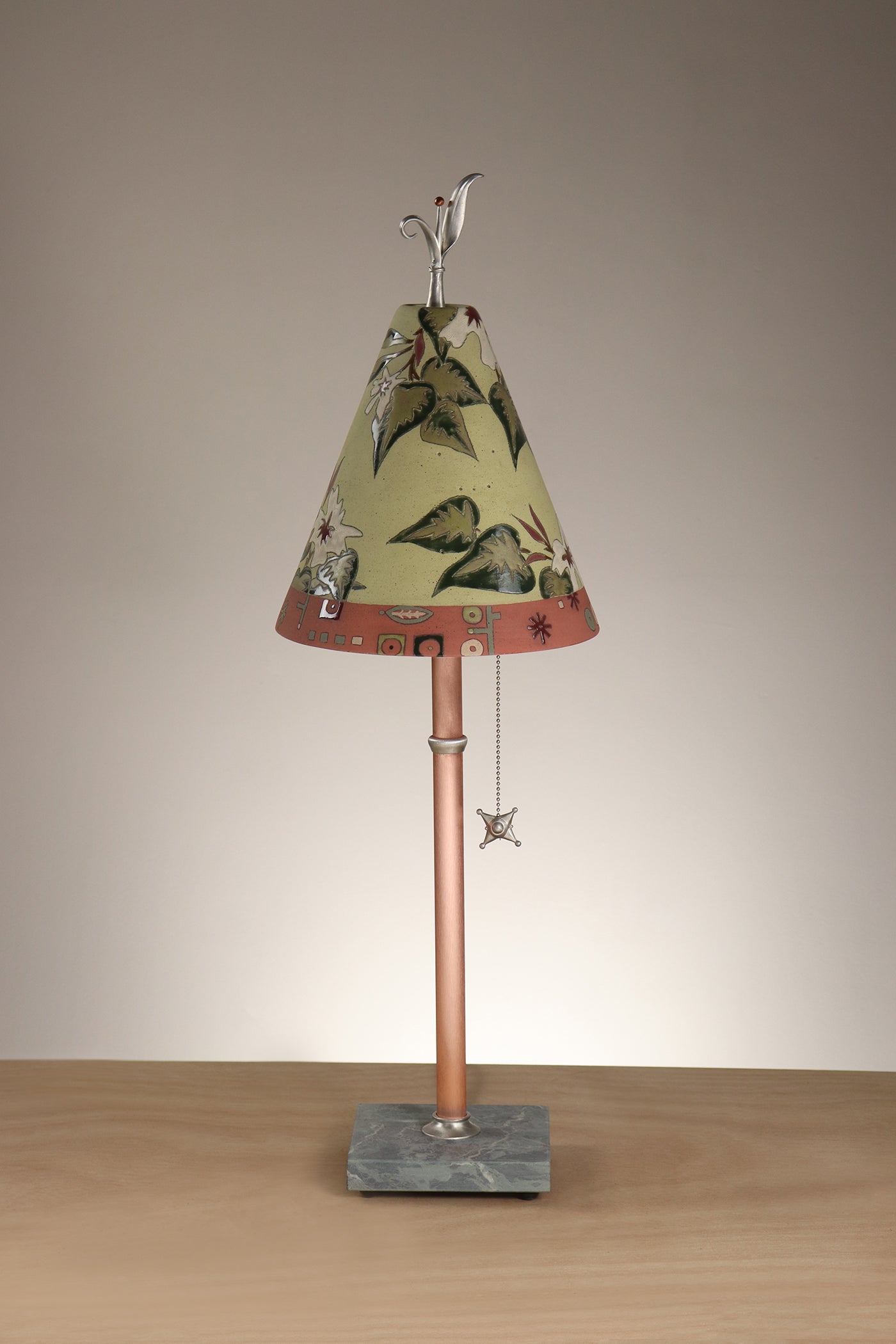 Janna Ugone & Co Table Lamp Copper Table Lamp with Small Conical Ceramic Shade in Vintage Floral