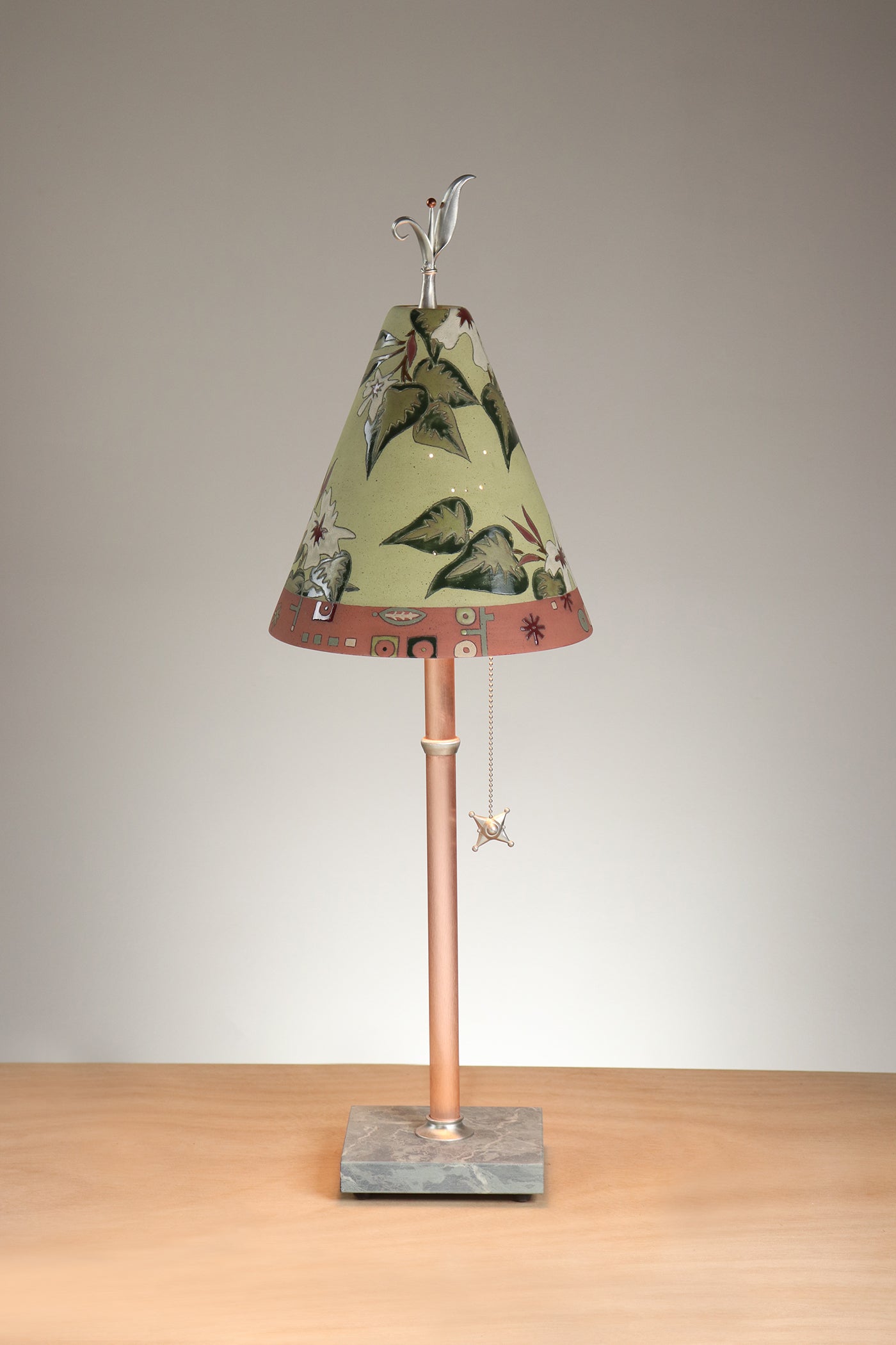 Janna Ugone & Co Table Lamp Copper Table Lamp with Small Conical Ceramic Shade in Vintage Floral