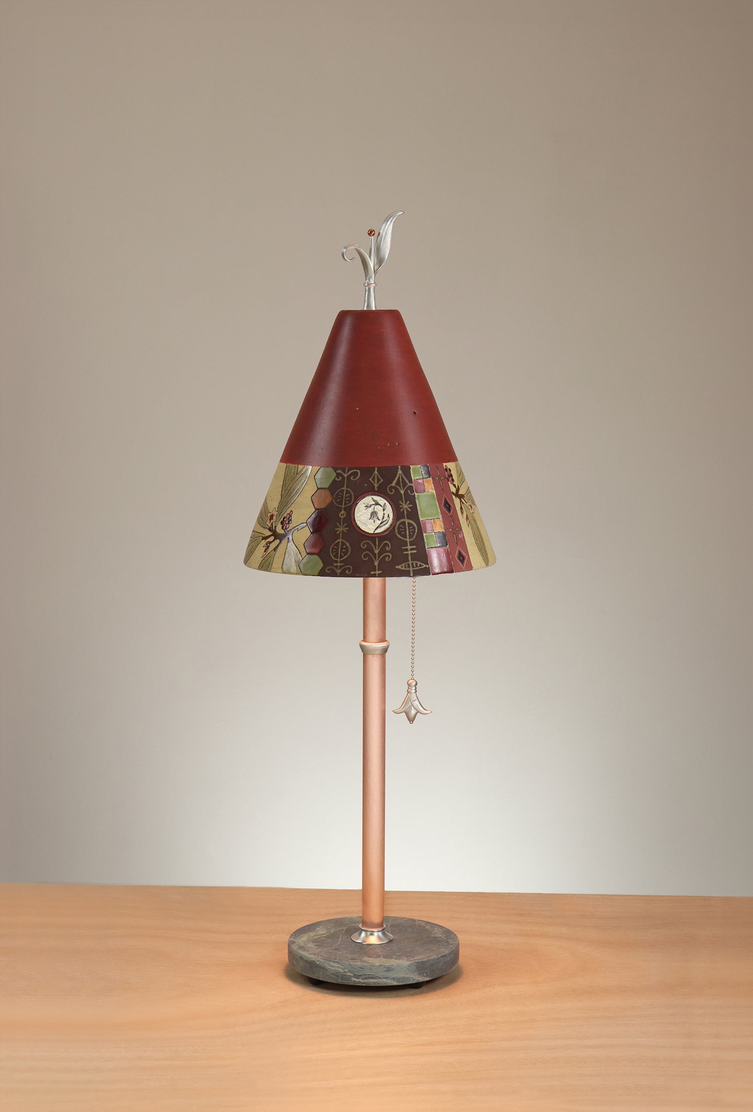 Janna Ugone & Co Table Lamp Copper Table Lamp with Small Conical Ceramic Shade in Woodland Border in Redwood