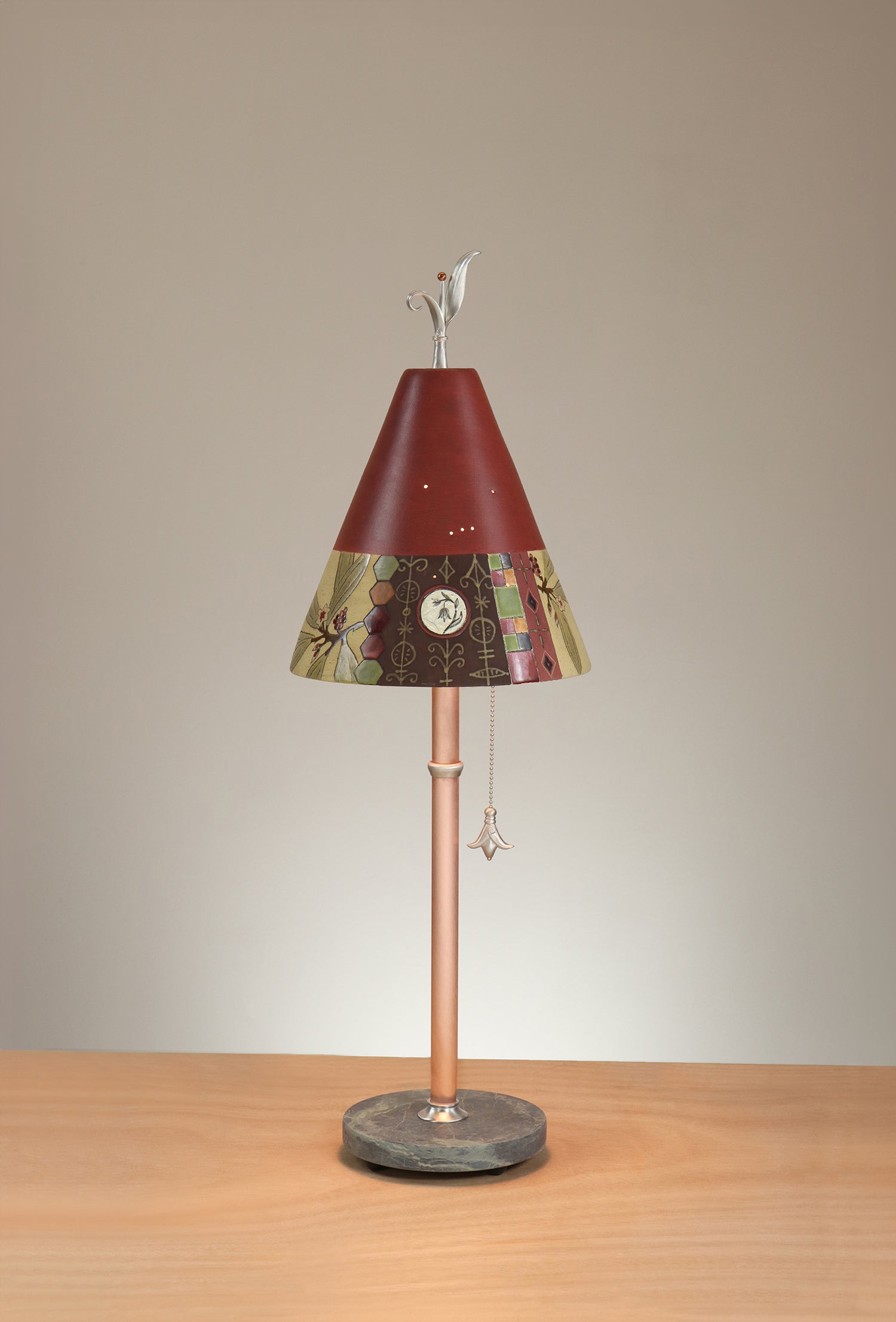 Janna Ugone & Co Table Lamp Copper Table Lamp with Small Conical Ceramic Shade in Woodland Border in Redwood