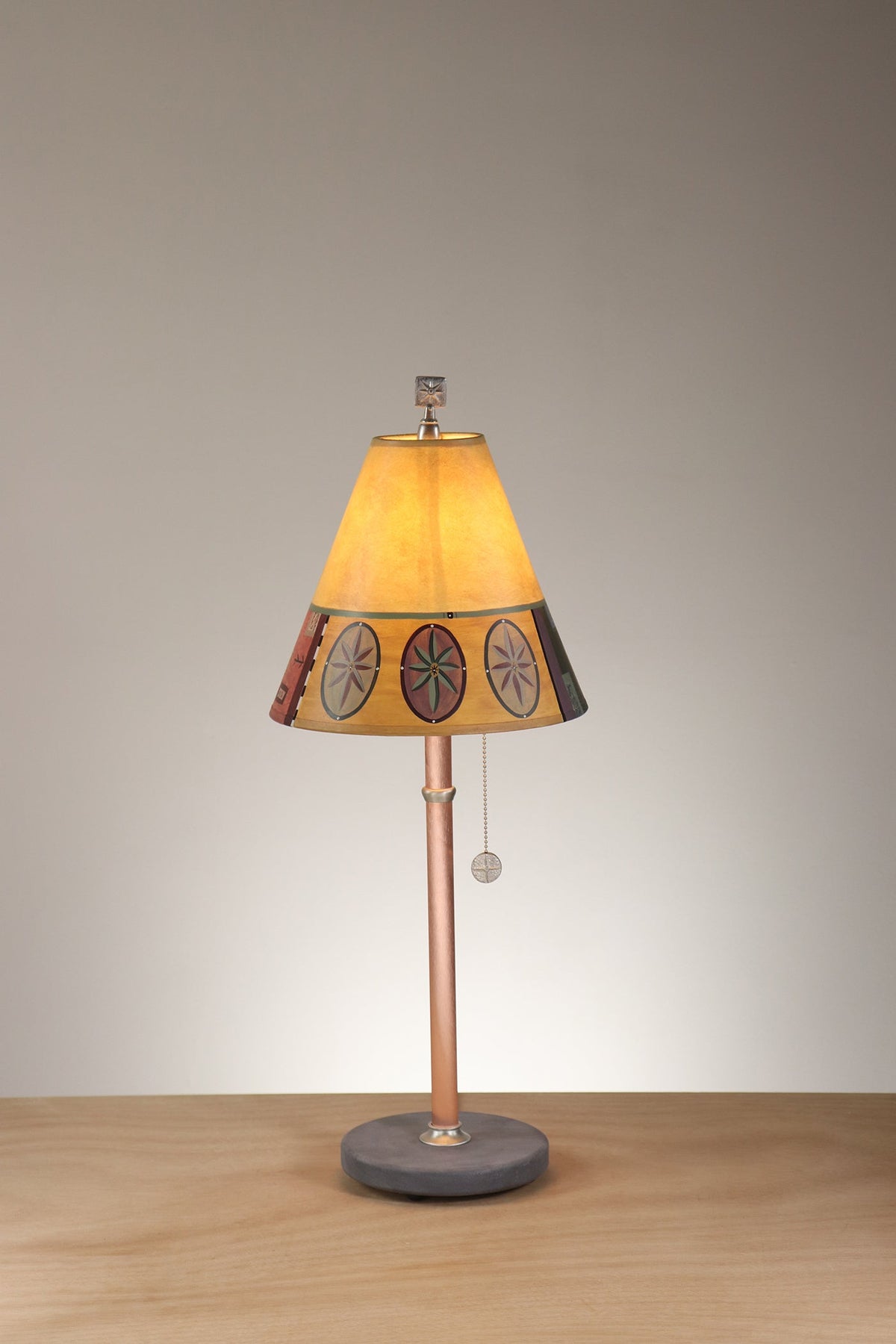 Janna Ugone &amp; Co Table Lamp Copper Table Lamp with Small Conical Shade in Barcelona Border in Butter