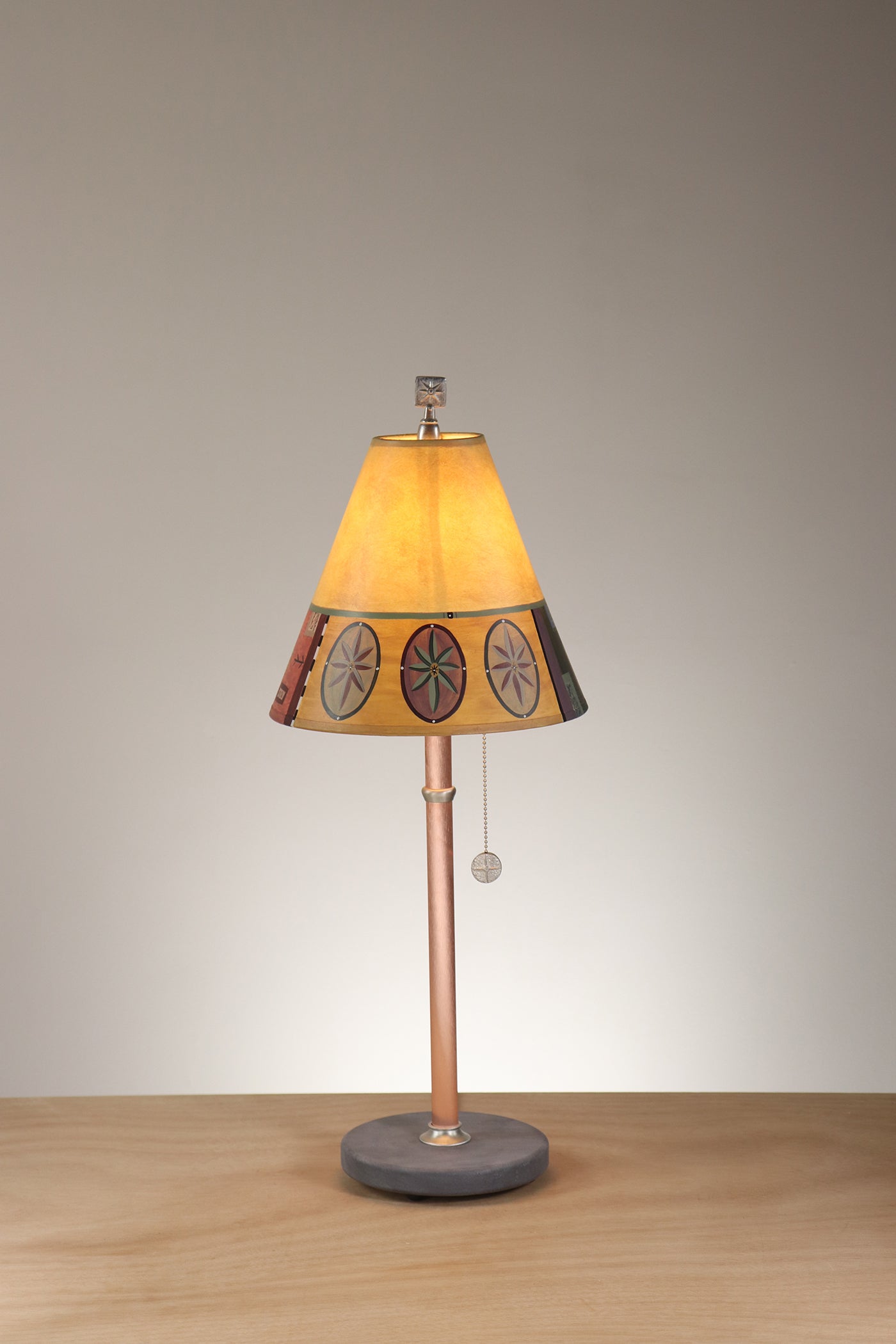 Janna Ugone & Co Table Lamp Copper Table Lamp with Small Conical Shade in Barcelona Border in Butter