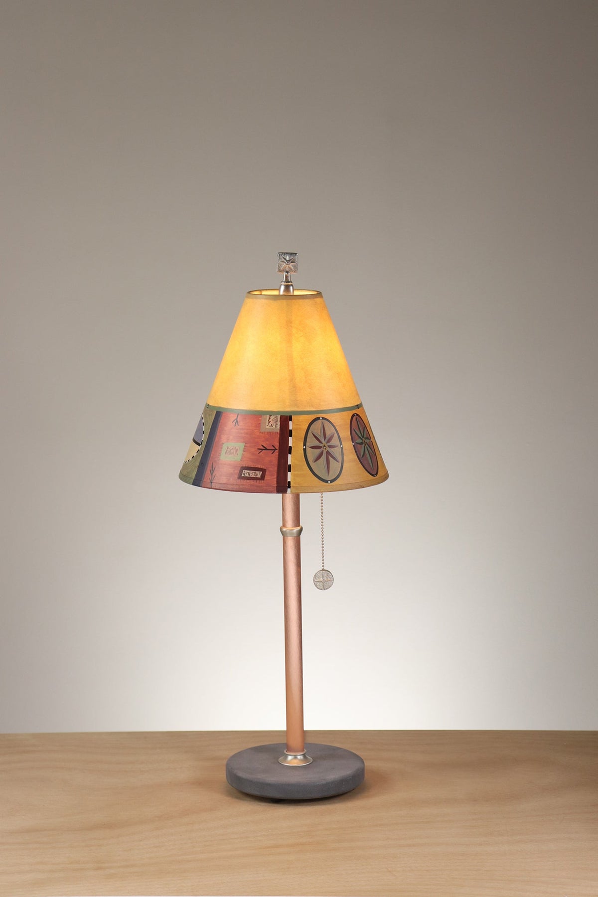 Janna Ugone &amp; Co Table Lamp Copper Table Lamp with Small Conical Shade in Barcelona Border in Butter