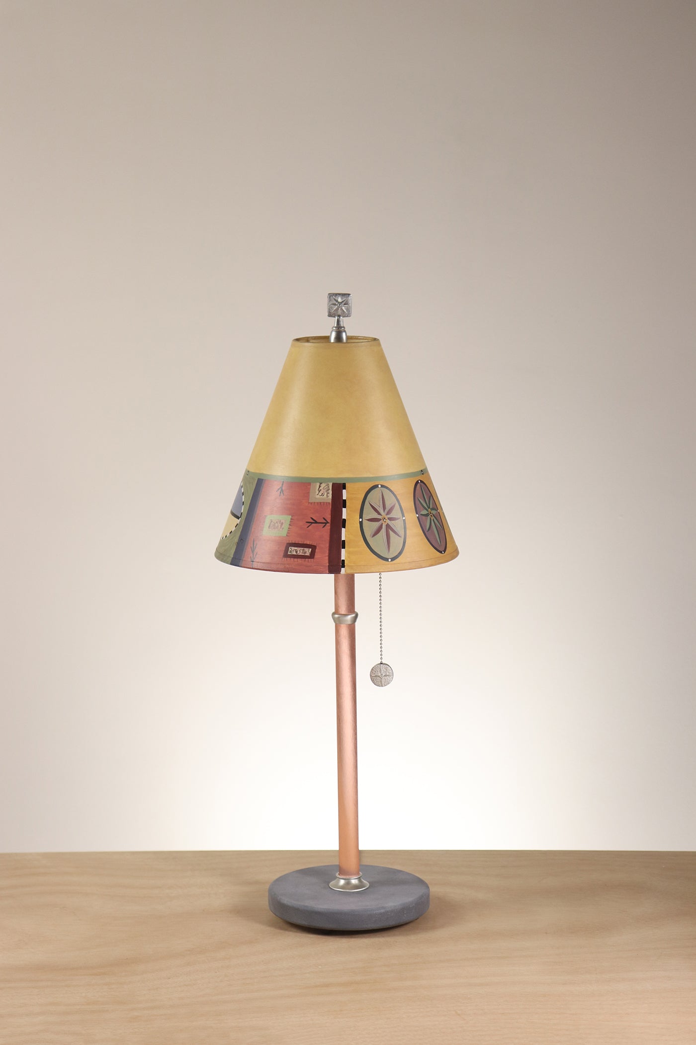 Janna Ugone & Co Table Lamp Copper Table Lamp with Small Conical Shade in Barcelona Border in Butter