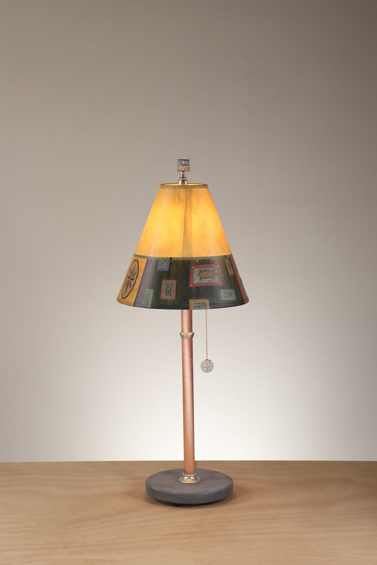 Janna Ugone &amp; Co Table Lamp Copper Table Lamp with Small Conical Shade in Barcelona Border in Butter