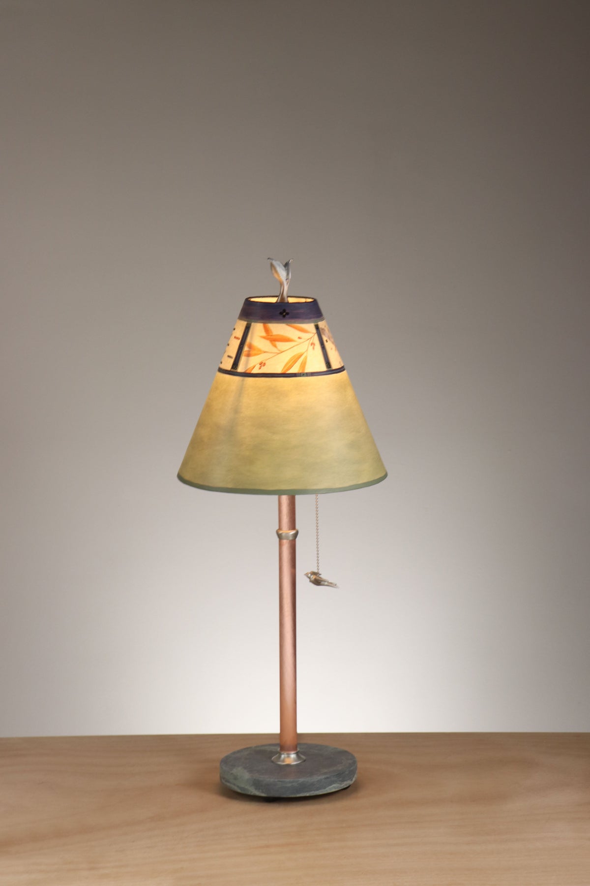 Janna Ugone &amp; Co Table Lamp Copper Table Lamp with Small Conical Shade in Bee in Kiwi