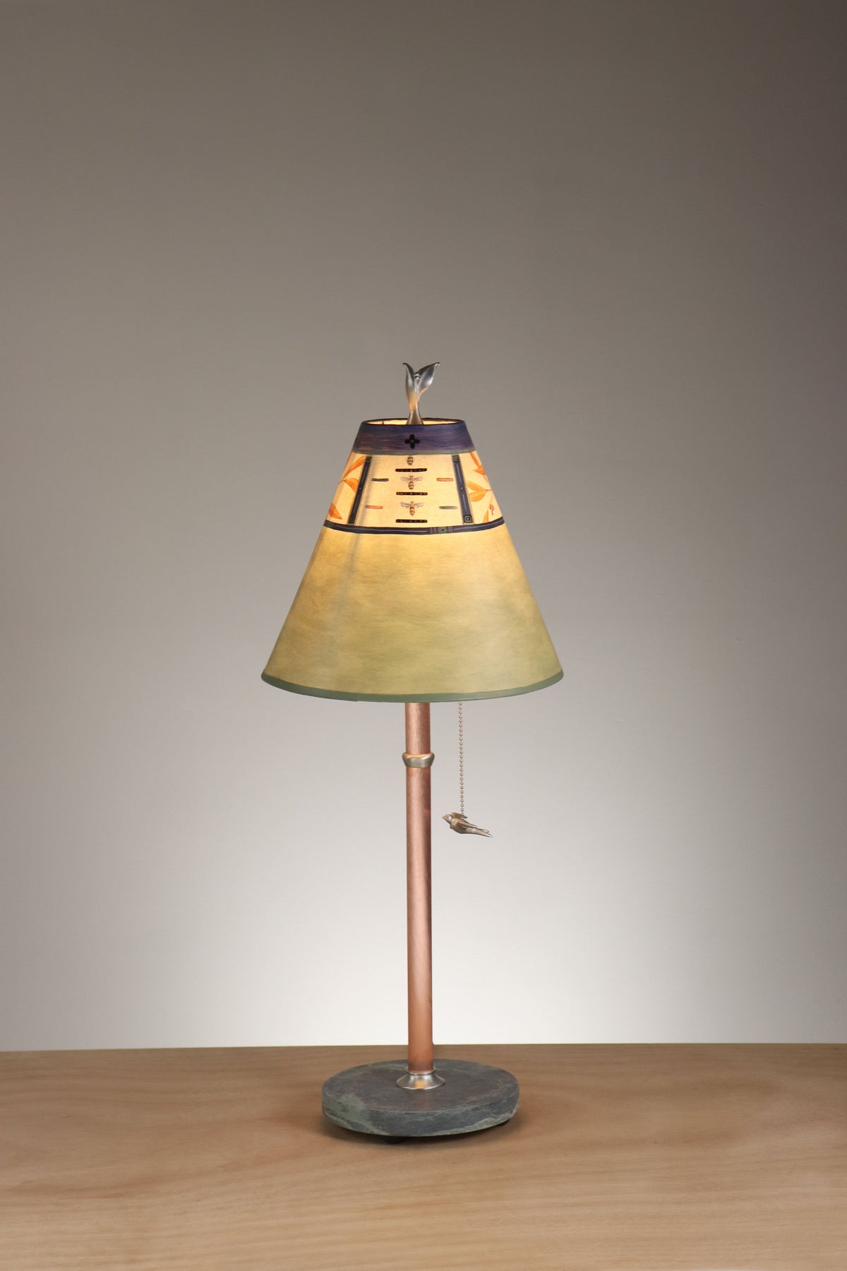 Janna Ugone &amp; Co Table Lamp Copper Table Lamp with Small Conical Shade in Bee in Kiwi