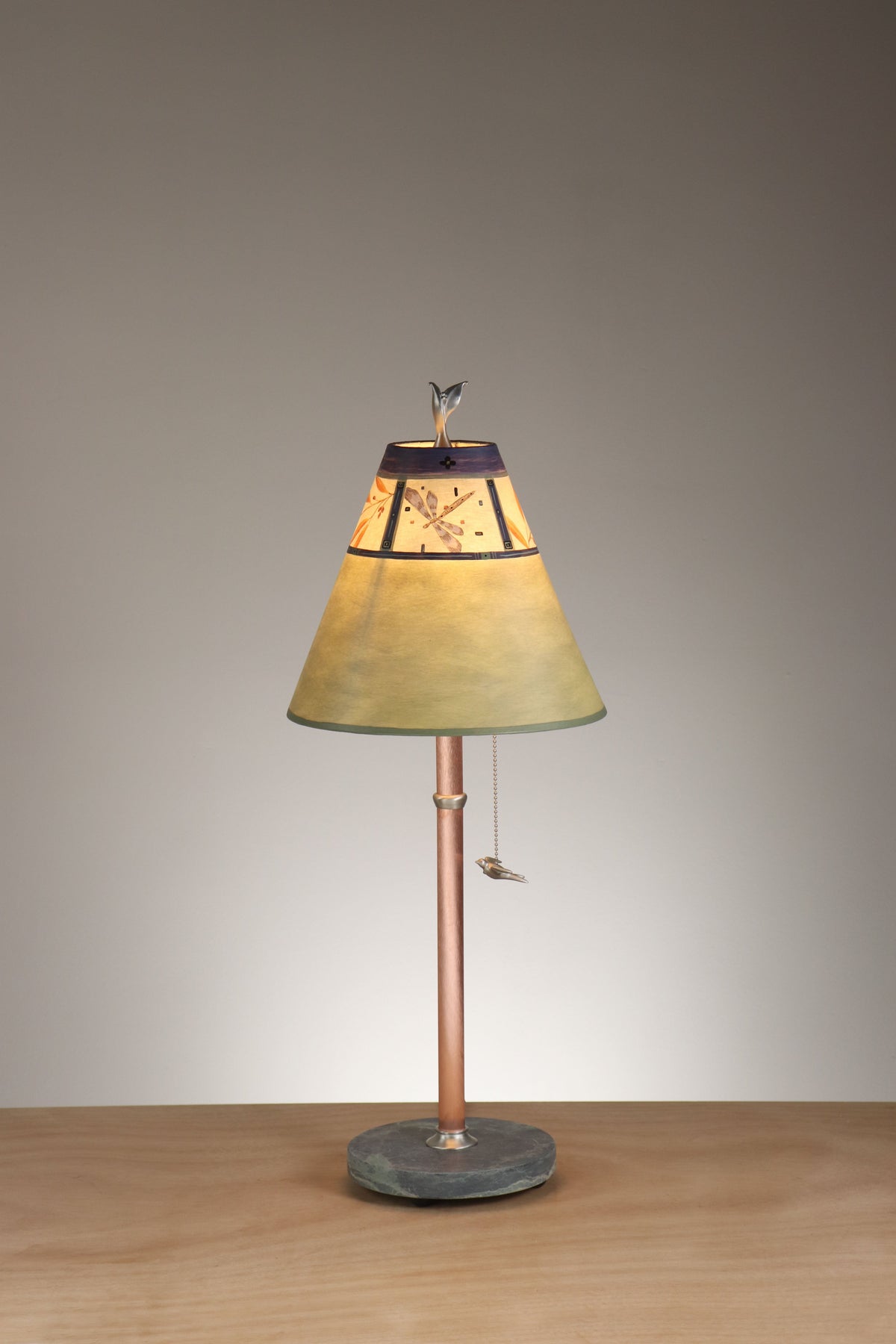 Janna Ugone &amp; Co Table Lamp Copper Table Lamp with Small Conical Shade in Bee in Kiwi