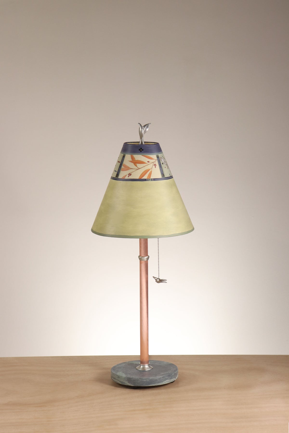 Janna Ugone &amp; Co Table Lamp Copper Table Lamp with Small Conical Shade in Bee in Kiwi