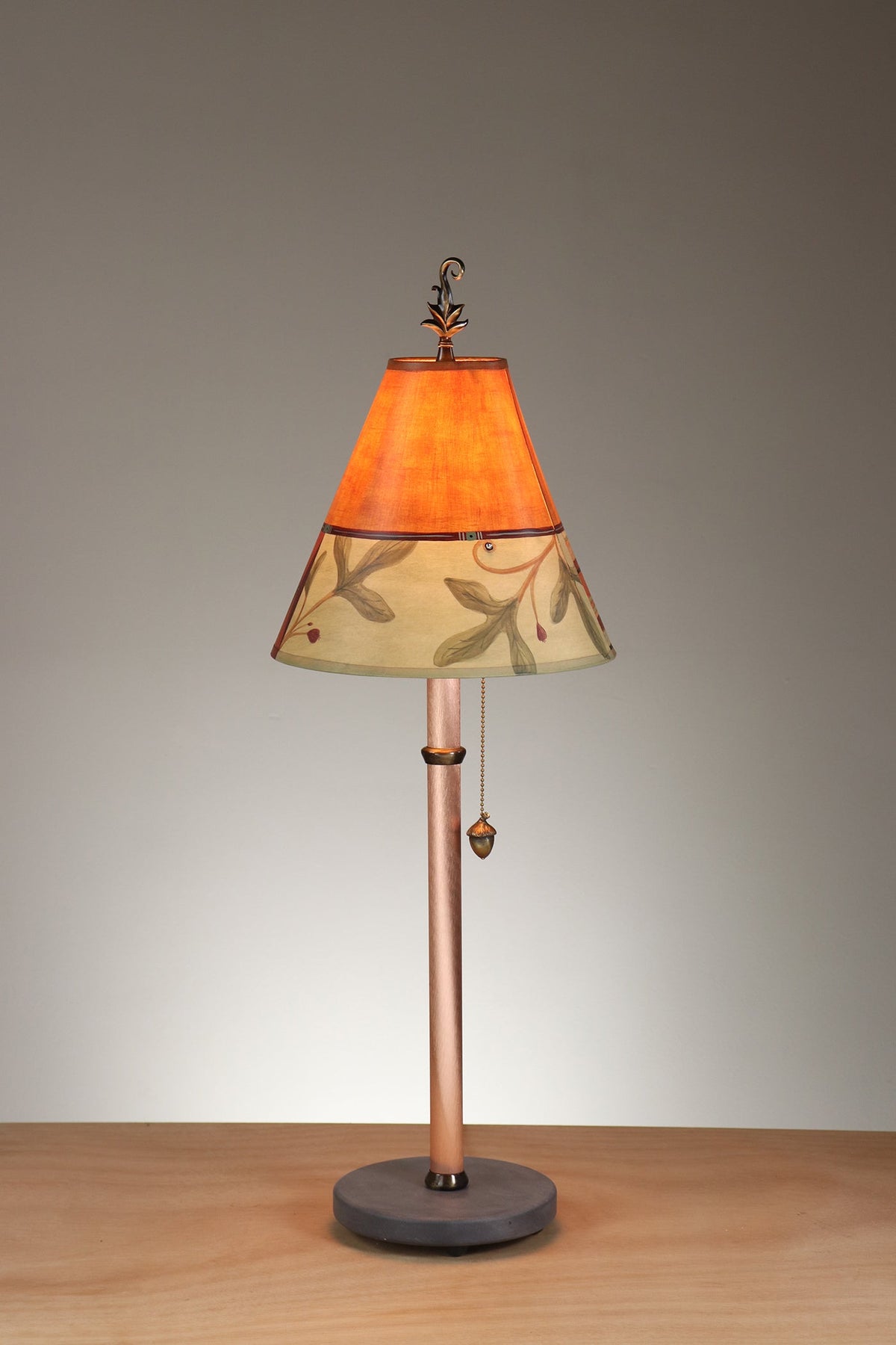 Janna Ugone &amp; Co Table Lamp Copper Table Lamp with Small Conical Shade in Button Collage in Spice Linen