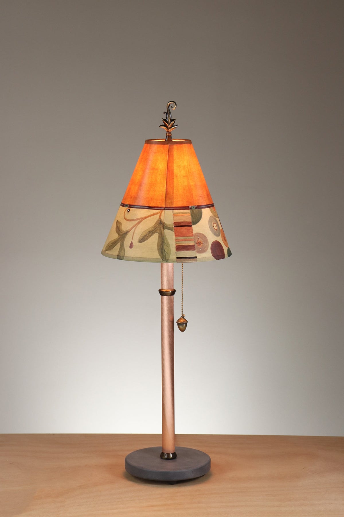 Janna Ugone &amp; Co Table Lamp Copper Table Lamp with Small Conical Shade in Button Collage in Spice Linen