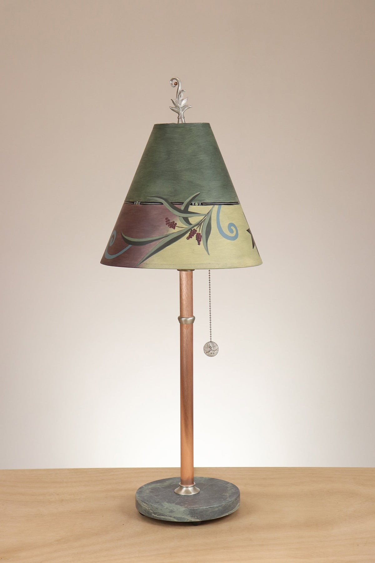 Janna Ugone &amp; Co Copper Table Lamp with Small Conical Shade in Capri Border-Hunter