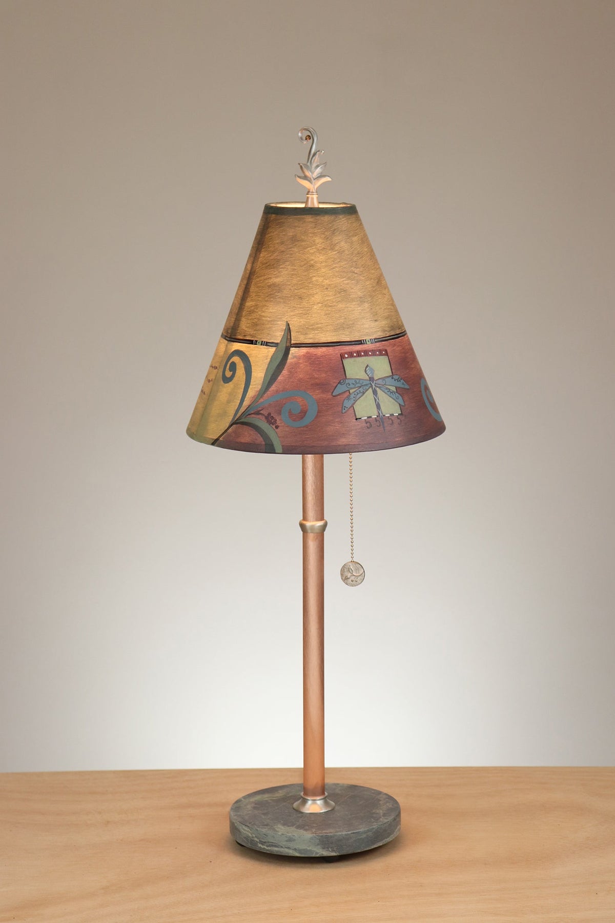 Janna Ugone &amp; Co Copper Table Lamp with Small Conical Shade in Capri Border-Hunter