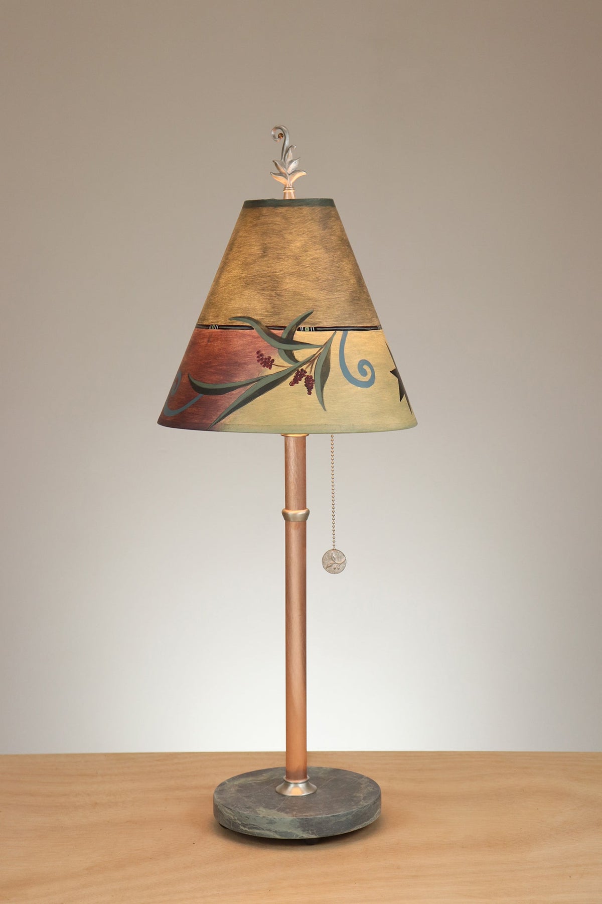 Janna Ugone &amp; Co Copper Table Lamp with Small Conical Shade in Capri Border-Hunter