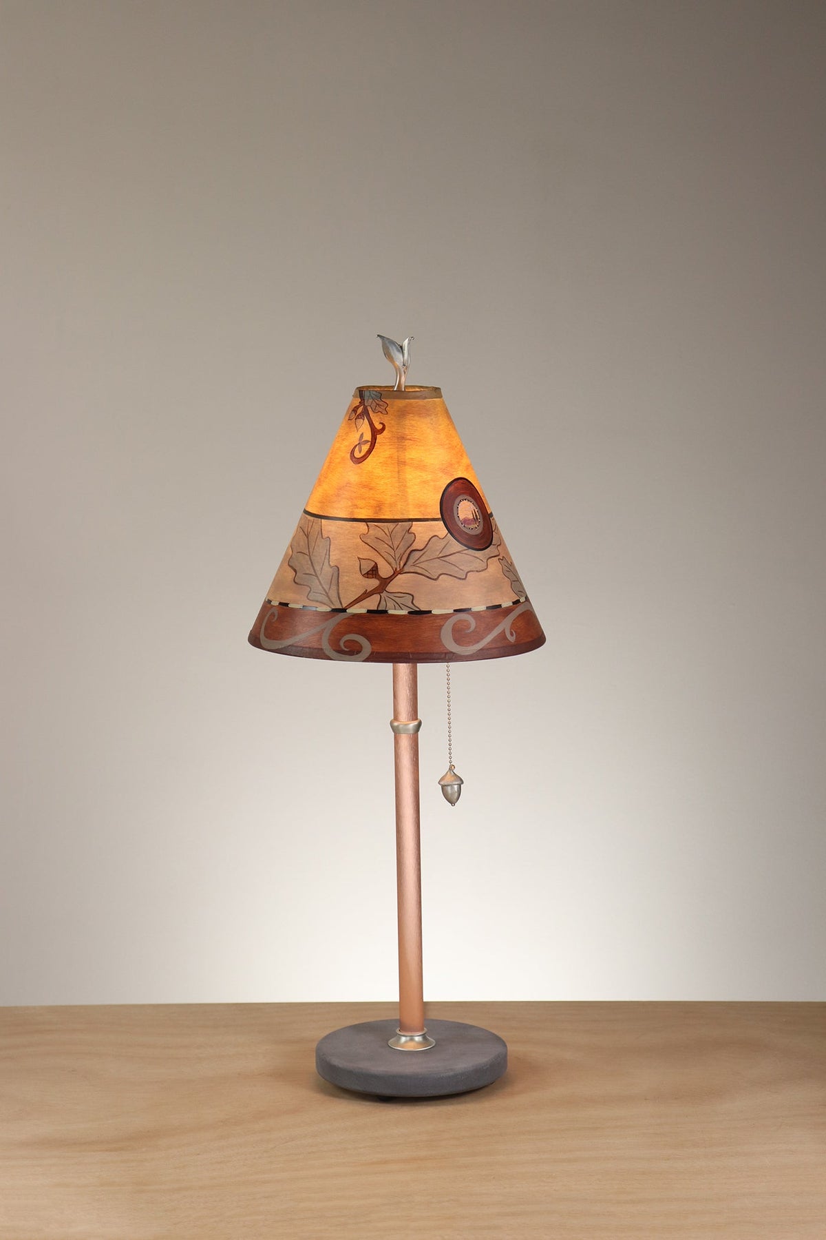 Janna Ugone &amp; Co Table Lamp Copper Table Lamp with Small Conical Shade in Oak in Gold