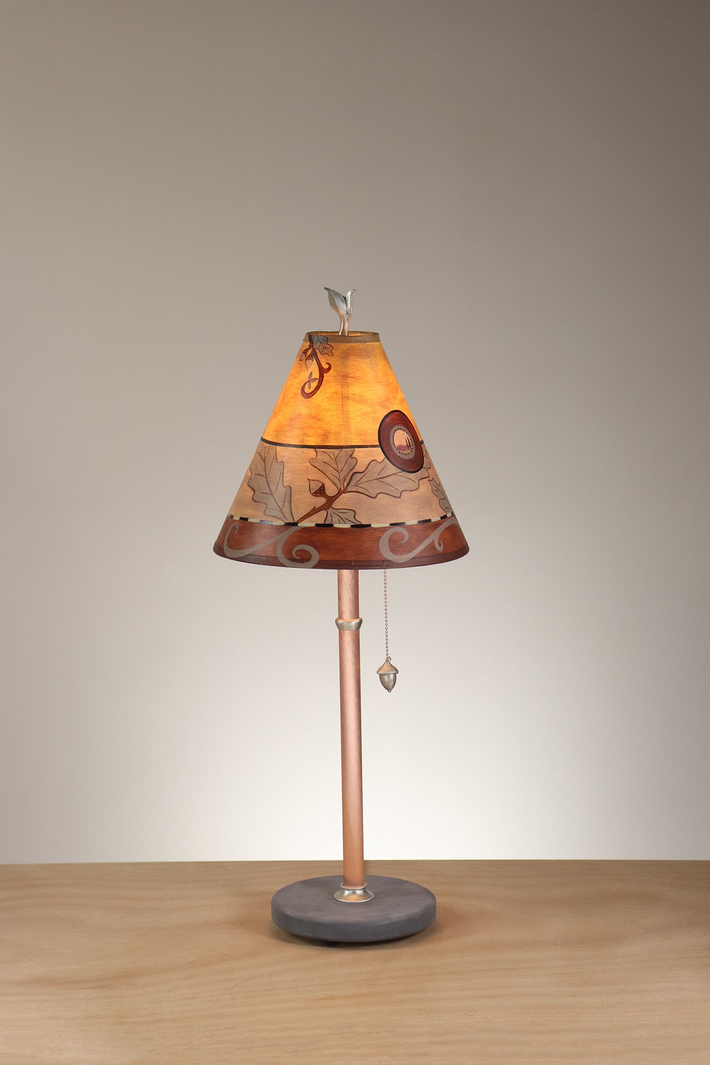 Janna Ugone & Co Table Lamp Copper Table Lamp with Small Conical Shade in Oak in Gold